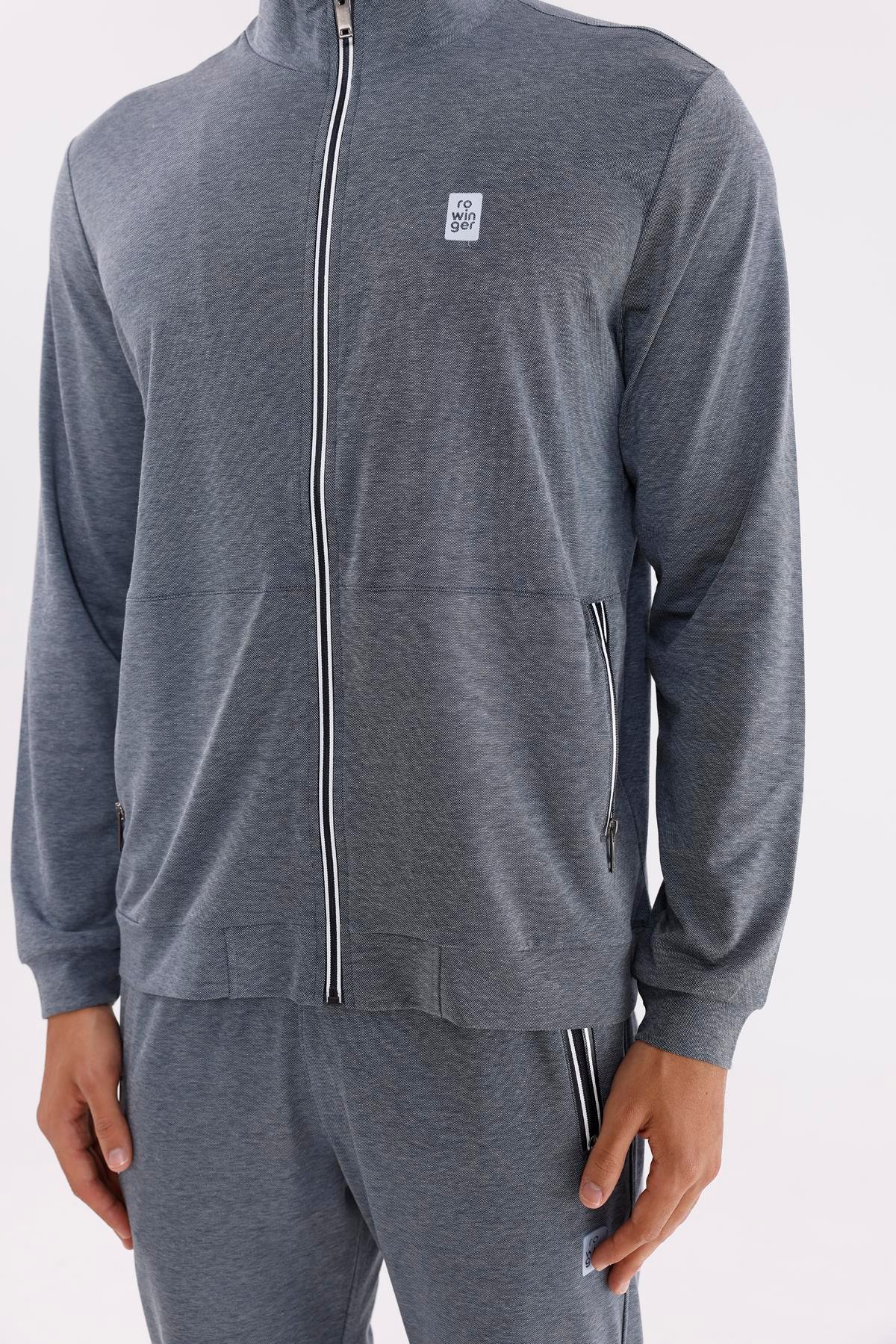 Dik Yaka Tam Fermuarlı Merserize Dokulu Şerit Detaylı Fermuarlı Cepli Rahat Kalıp Eşofman Takımı