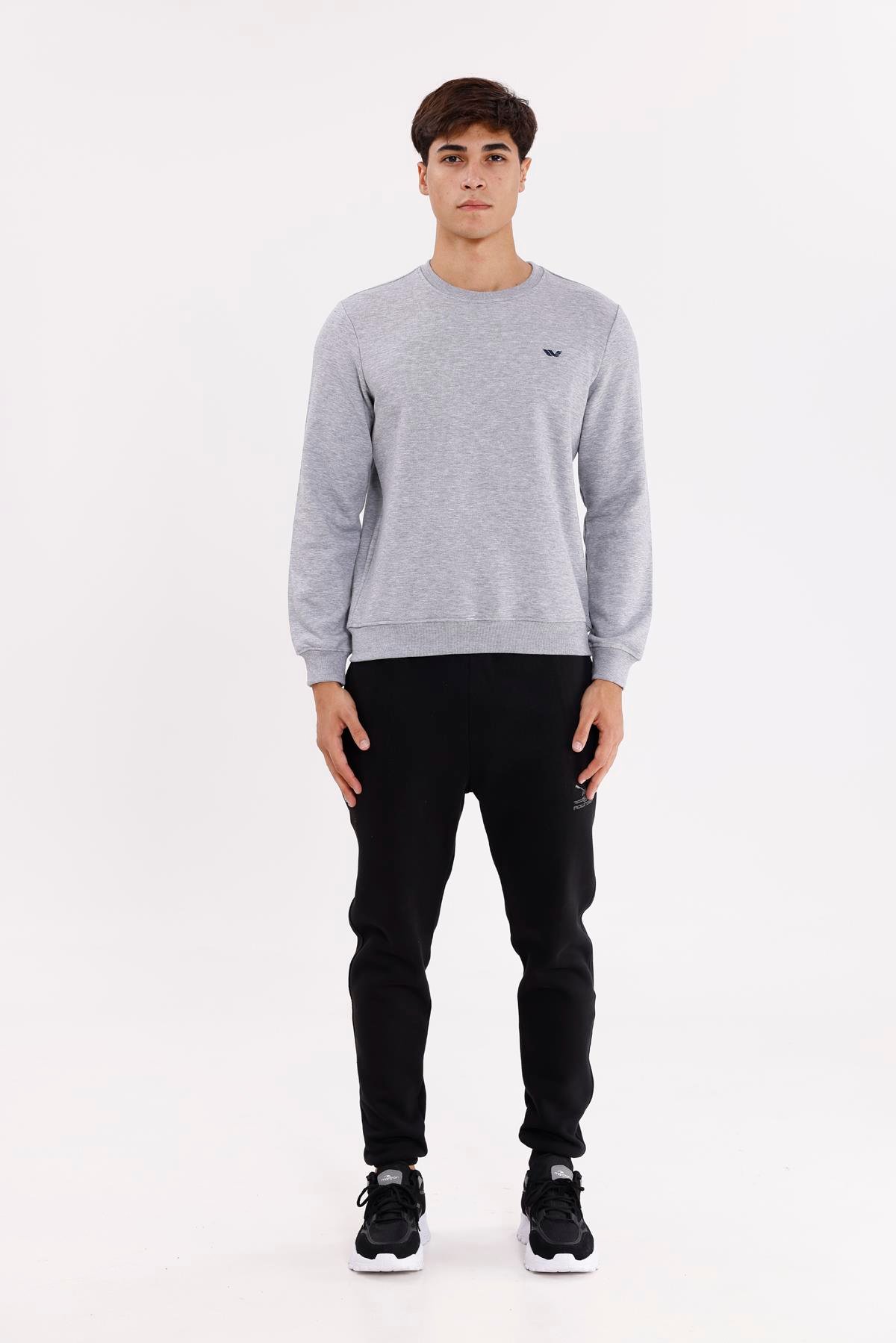 Göğüs Logolu Bisiklet Yaka Rahat Kalıp Mevsimlik Sweatshirt