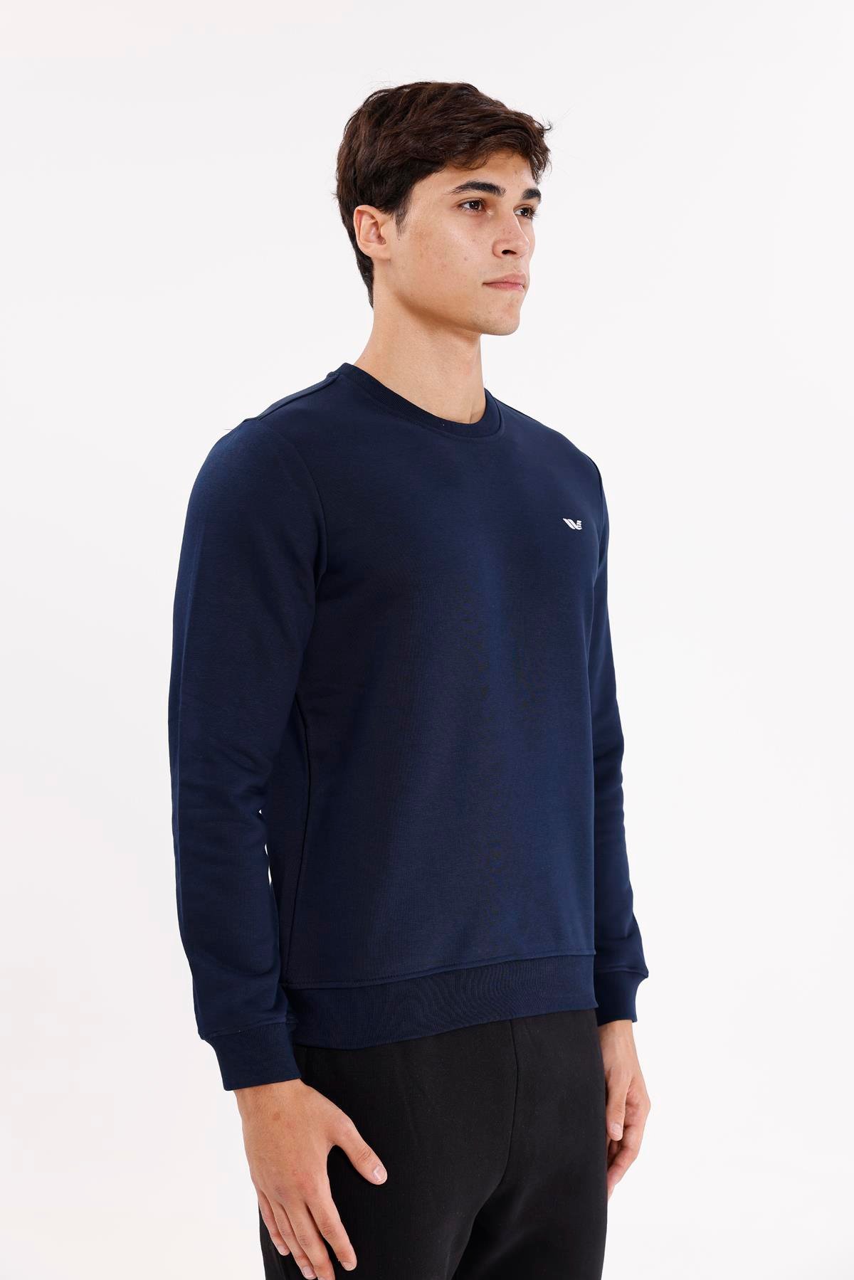 Göğüs Logolu Bisiklet Yaka Rahat Kalıp Mevsimlik Sweatshirt