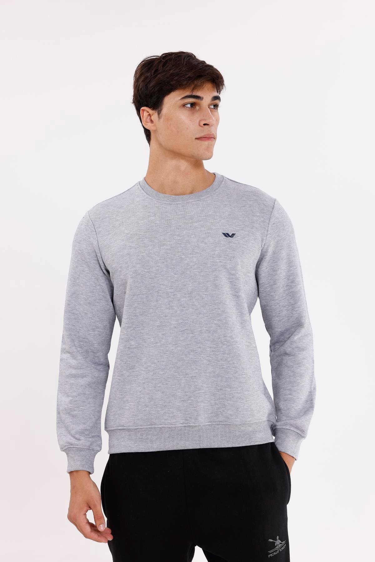 Göğüs Logolu Bisiklet Yaka Rahat Kalıp Mevsimlik Sweatshirt