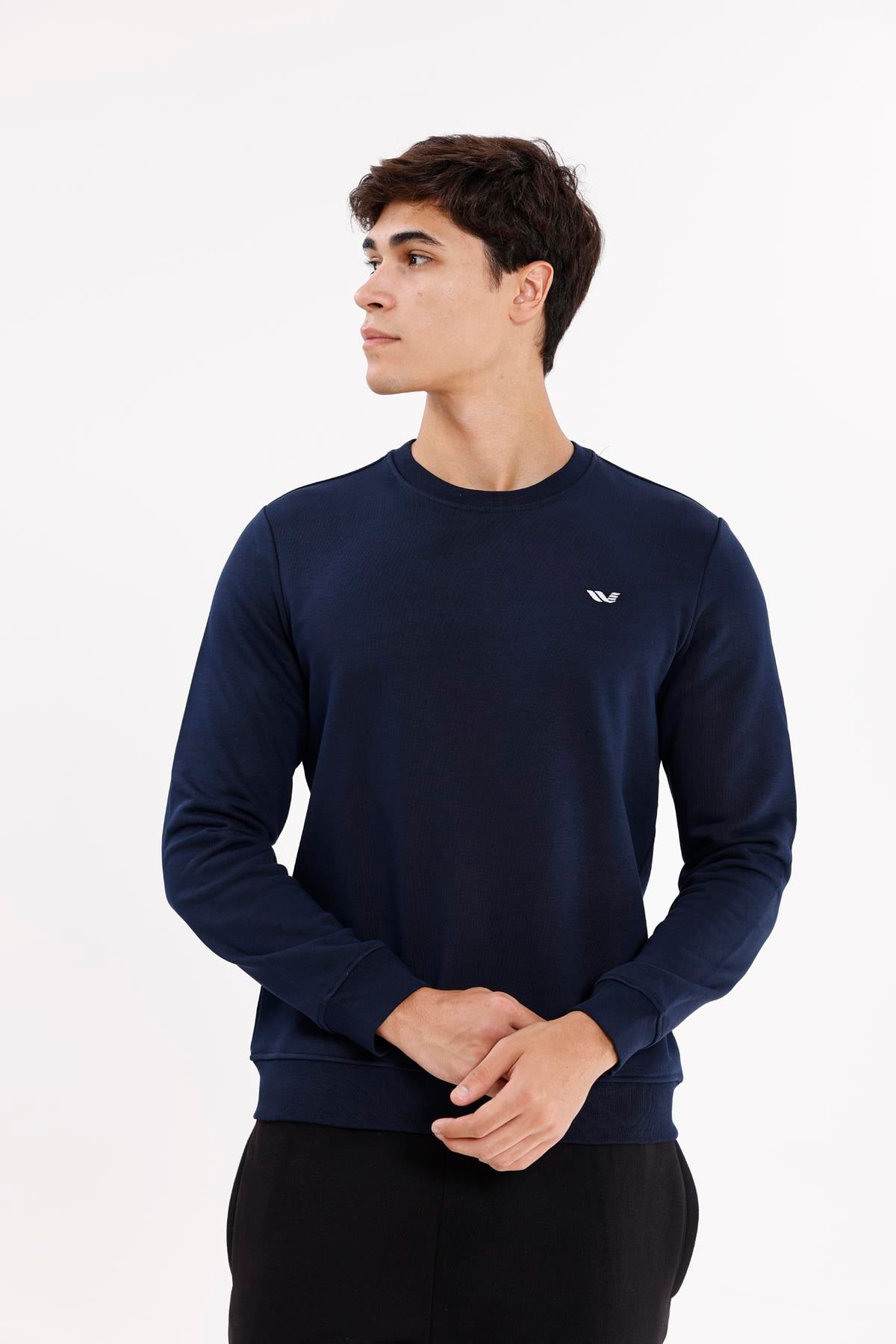 Göğüs Logolu Bisiklet Yaka Rahat Kalıp Mevsimlik Sweatshirt