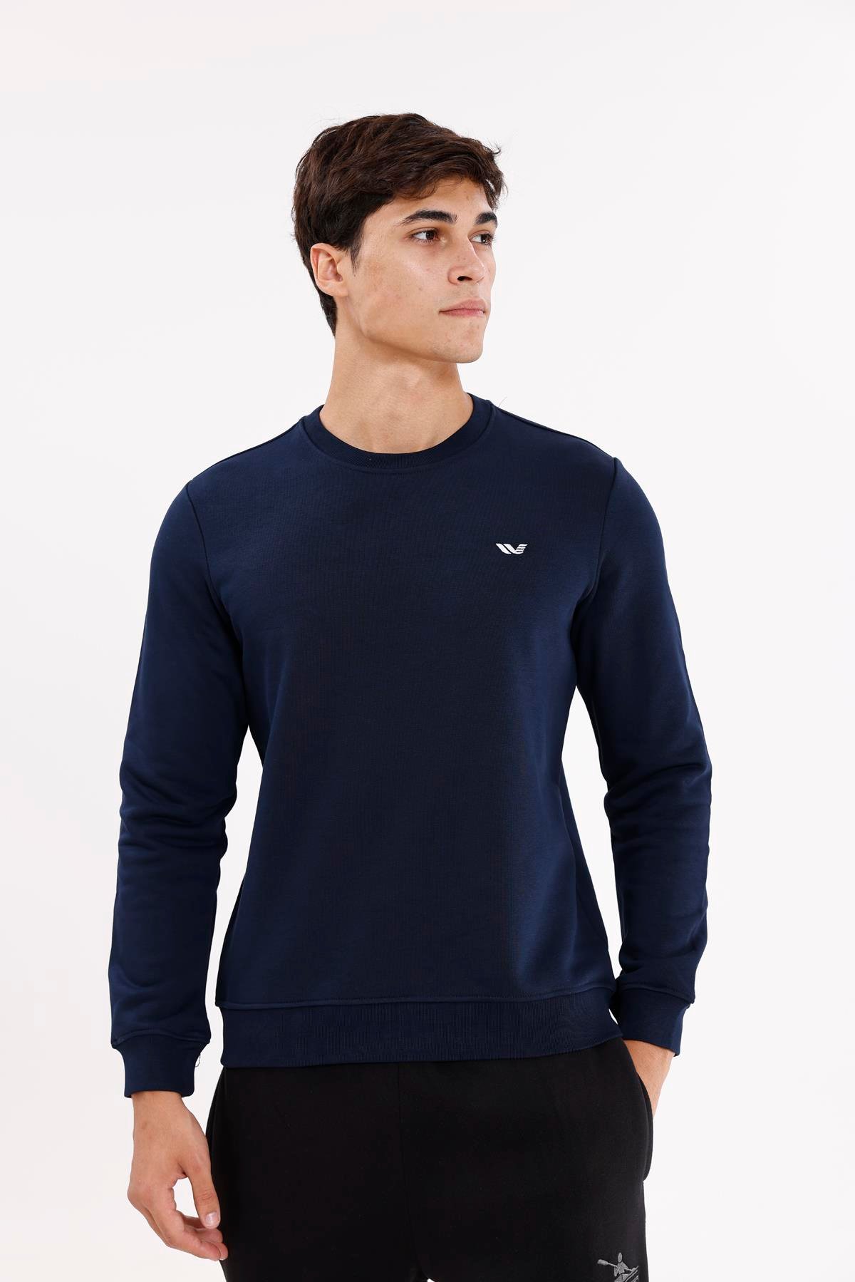 Göğüs Logolu Bisiklet Yaka Rahat Kalıp Mevsimlik Sweatshirt