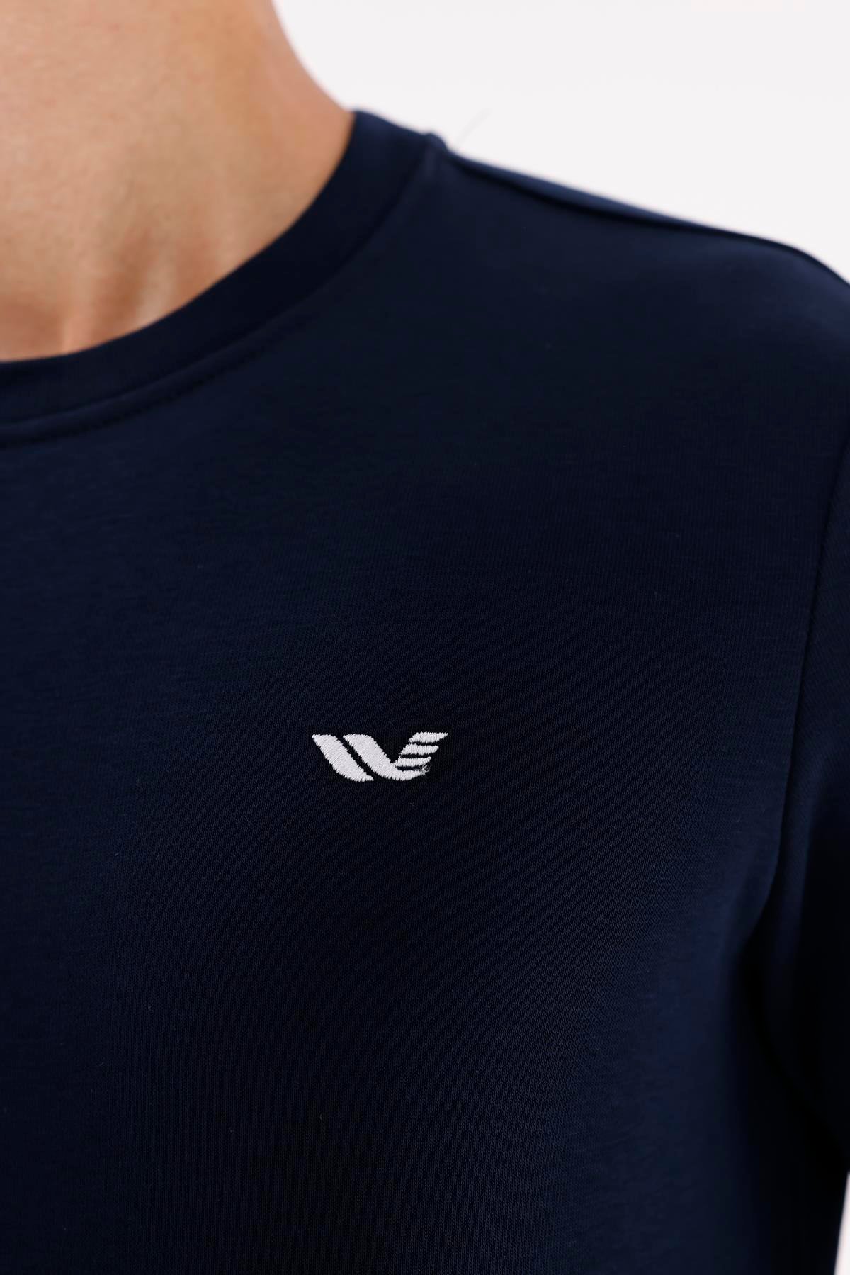 Göğüs Logolu Bisiklet Yaka Rahat Kalıp Mevsimlik Sweatshirt