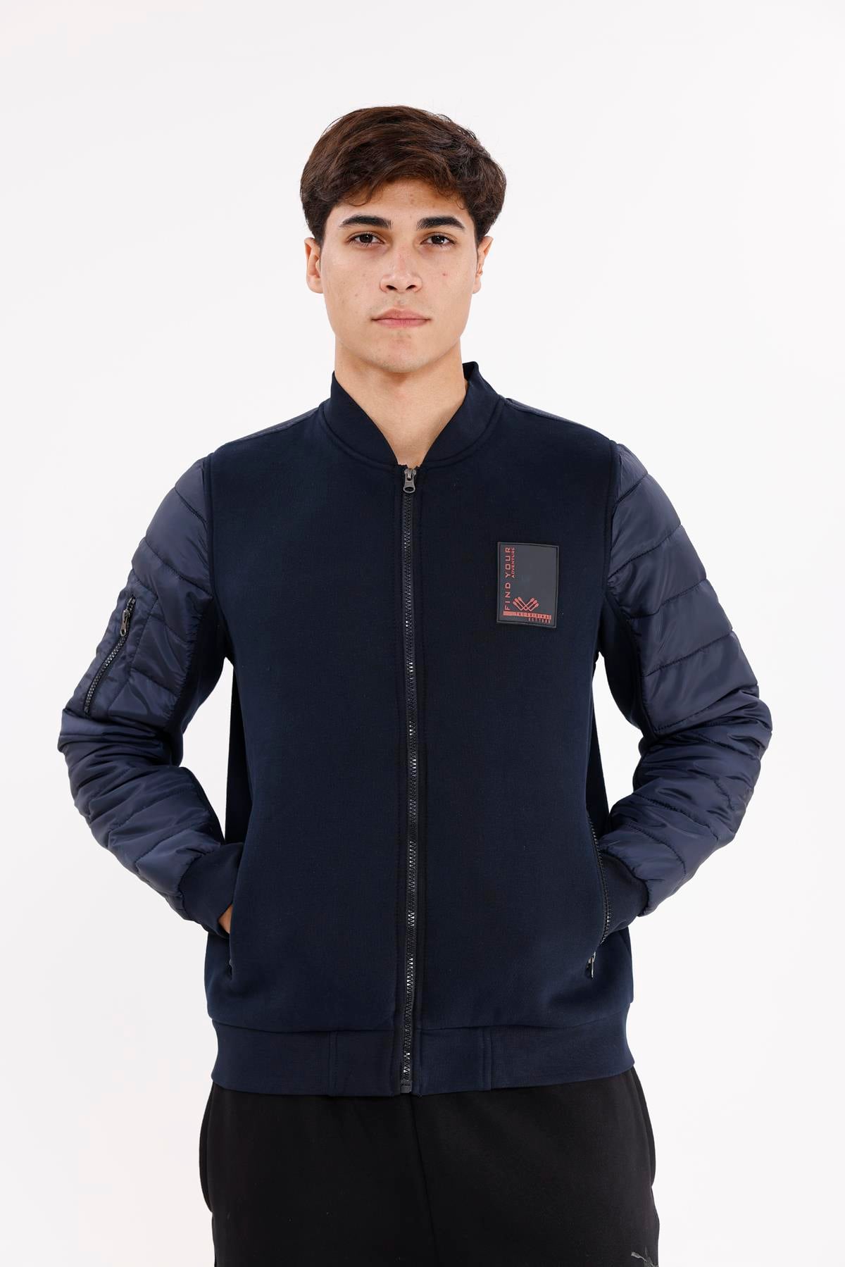 Kapitone Ön Panel Detaylı Polo Yakalı Cepli Rahat Kalıp Uzun Kollu Sweatshirt