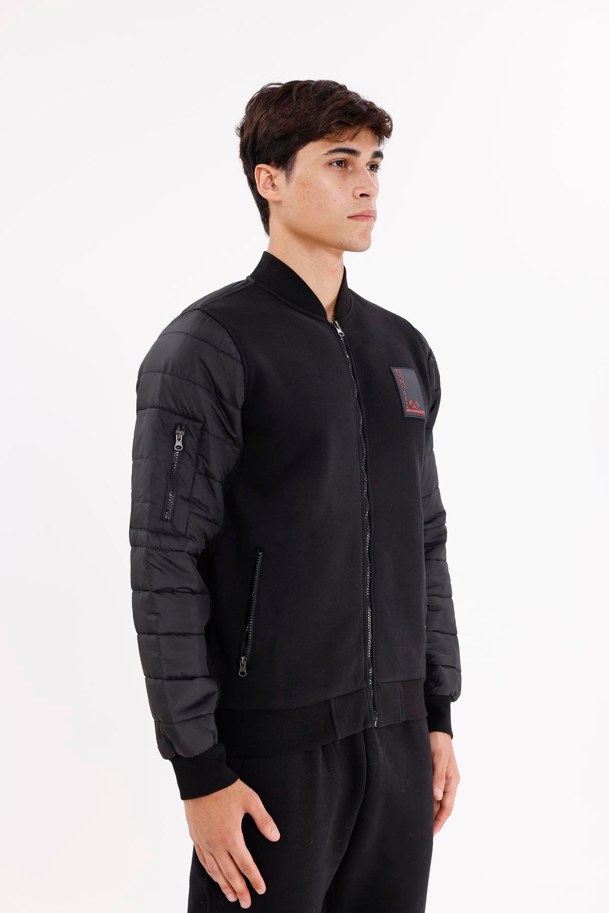 Kapitone Ön Panel Detaylı Polo Yakalı Cepli Rahat Kalıp Uzun Kollu Sweatshirt