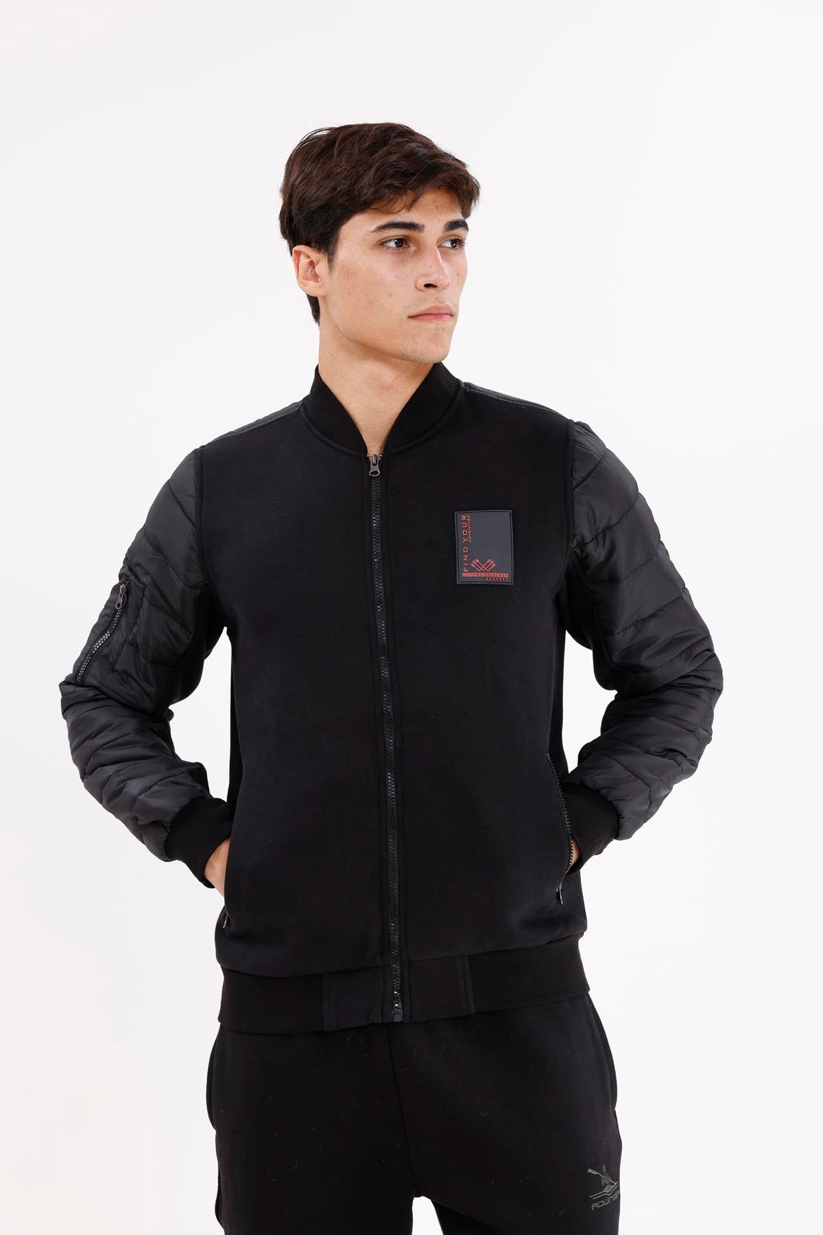 Kapitone Ön Panel Detaylı Polo Yakalı Cepli Rahat Kalıp Uzun Kollu Sweatshirt