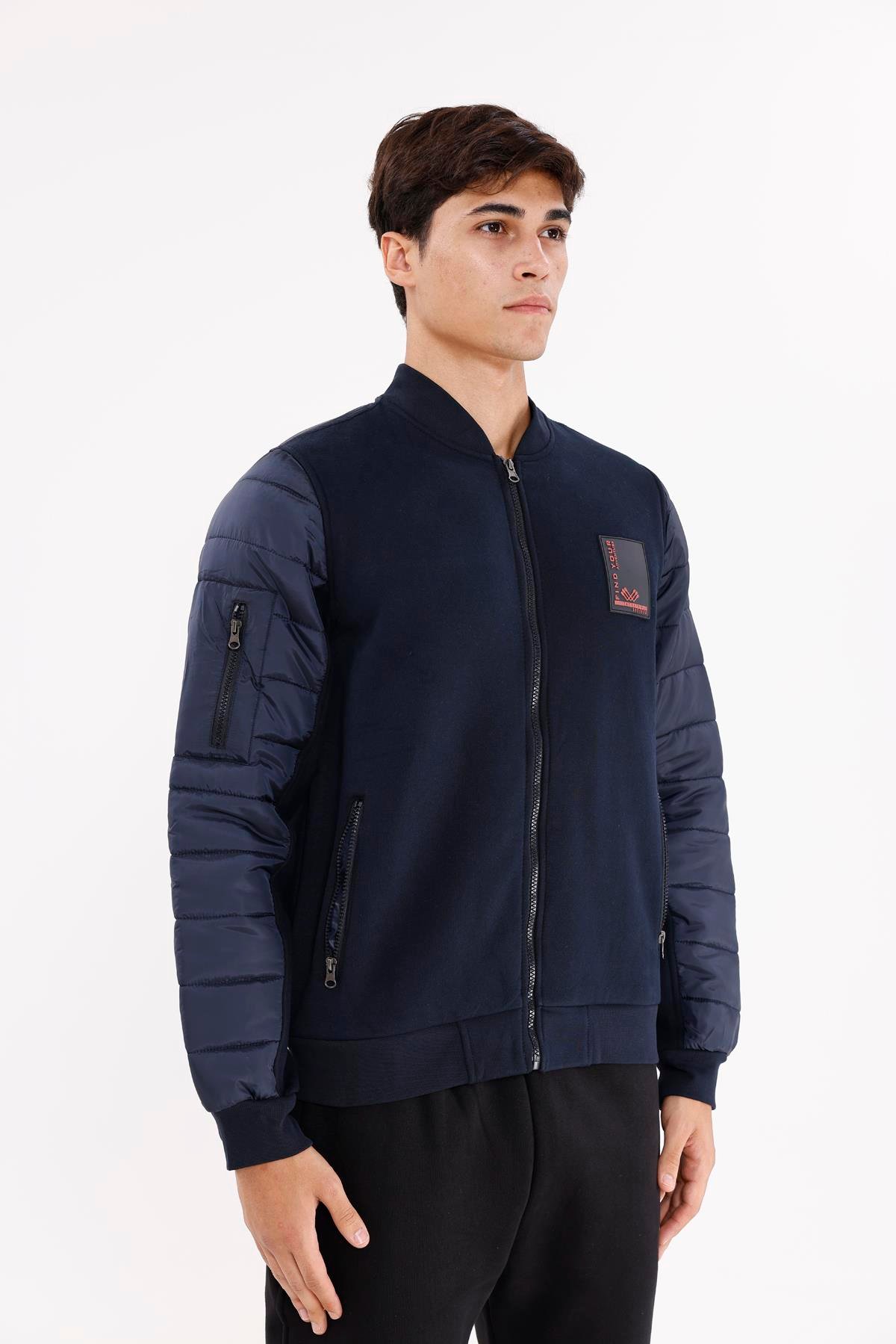 Kapitone Ön Panel Detaylı Polo Yakalı Cepli Rahat Kalıp Uzun Kollu Sweatshirt
