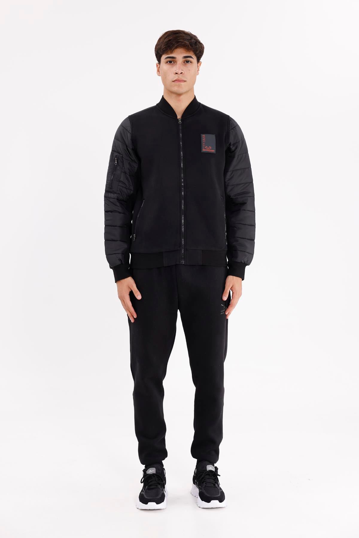 Kapitone Ön Panel Detaylı Polo Yakalı Cepli Rahat Kalıp Uzun Kollu Sweatshirt