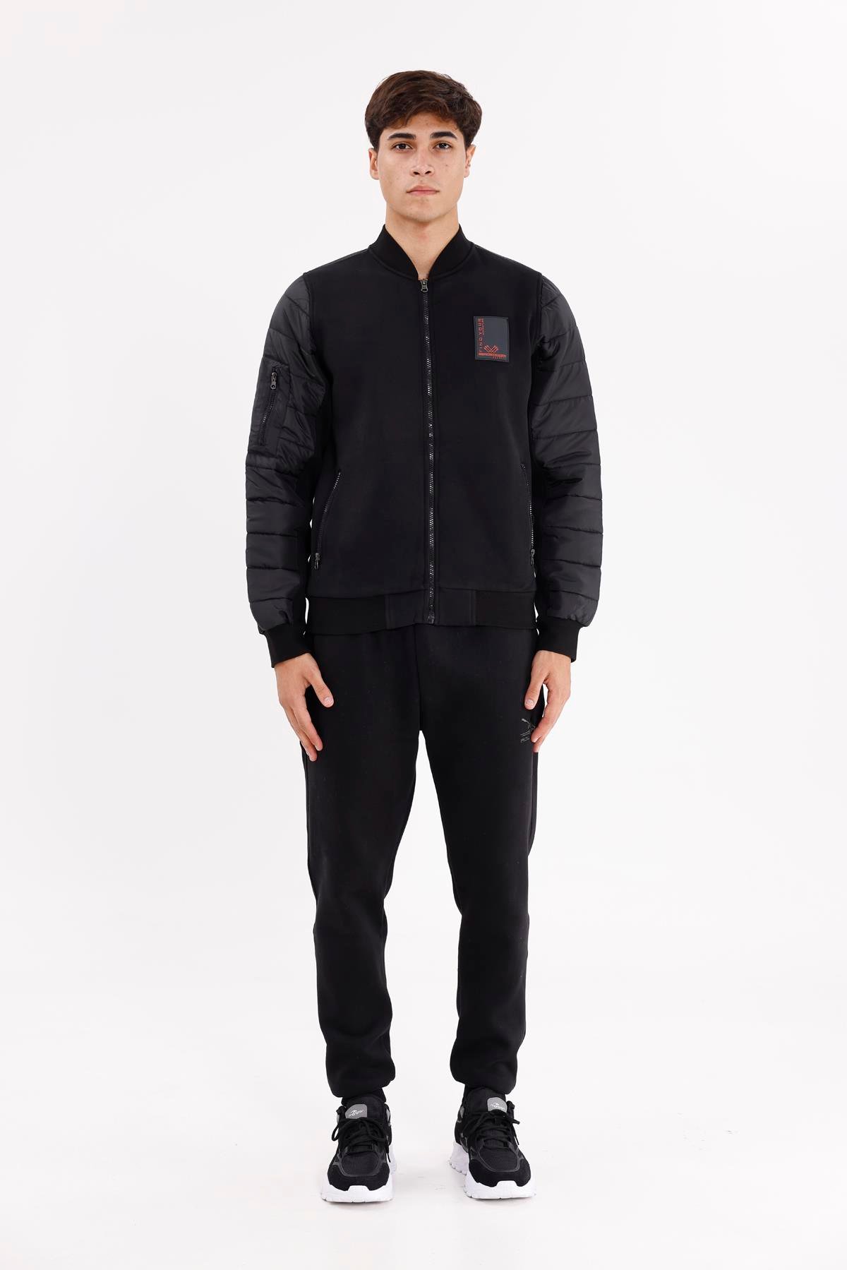 Kapitone Ön Panel Detaylı Polo Yakalı Cepli Rahat Kalıp Uzun Kollu Sweatshirt