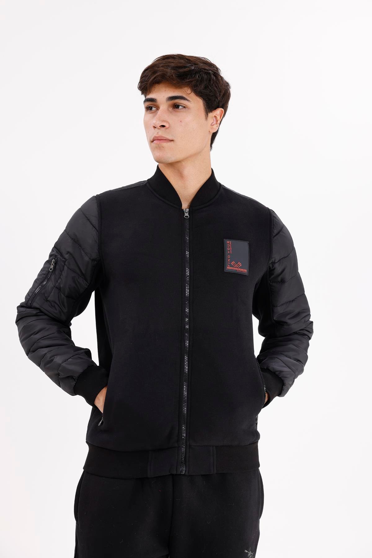 Kapitone Ön Panel Detaylı Polo Yakalı Cepli Rahat Kalıp Uzun Kollu Sweatshirt