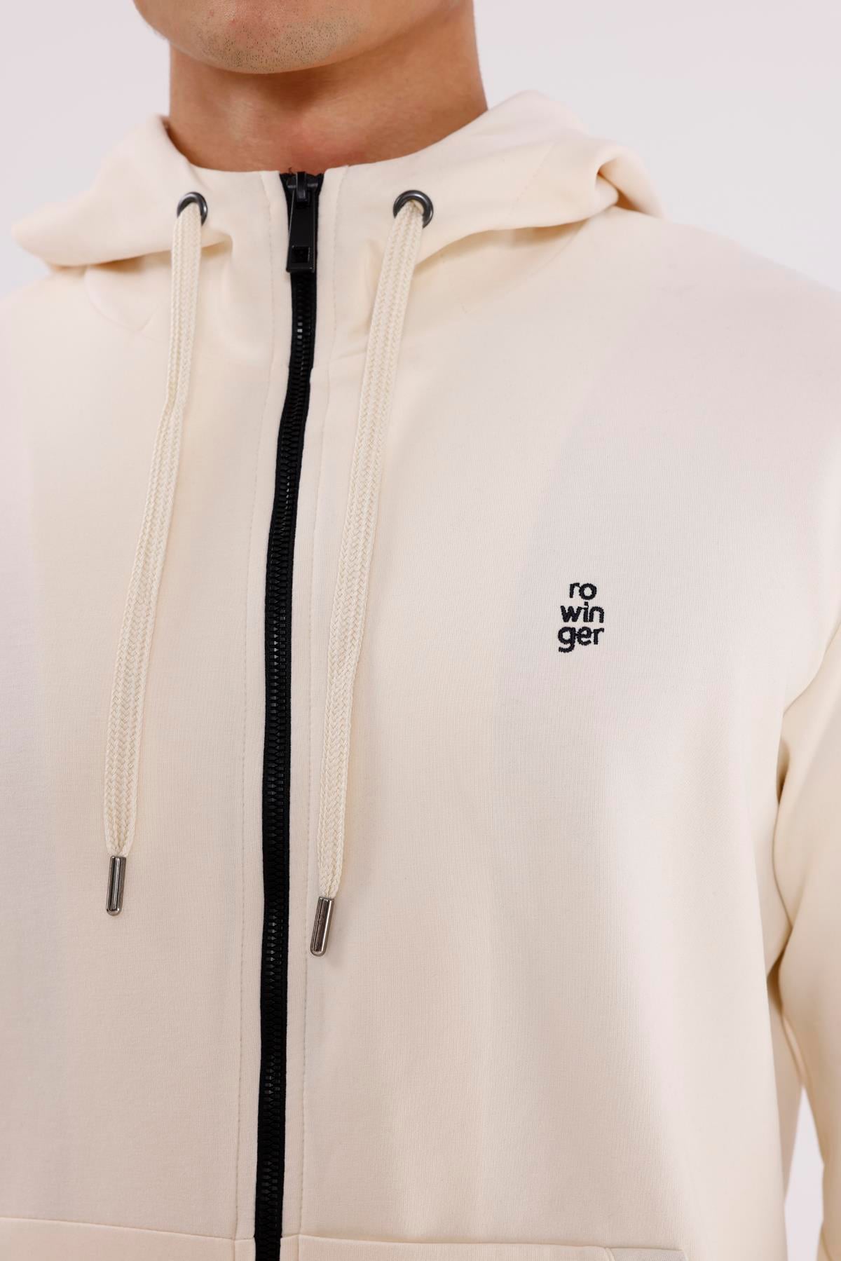 Metal Uçlu Kordonlu Tam Fermuarlı Bölmeli Ön Cepli Küçük Nakış Logolu Rahat Kalıp Mevsimlik Kapüşonlu Sweatshirt