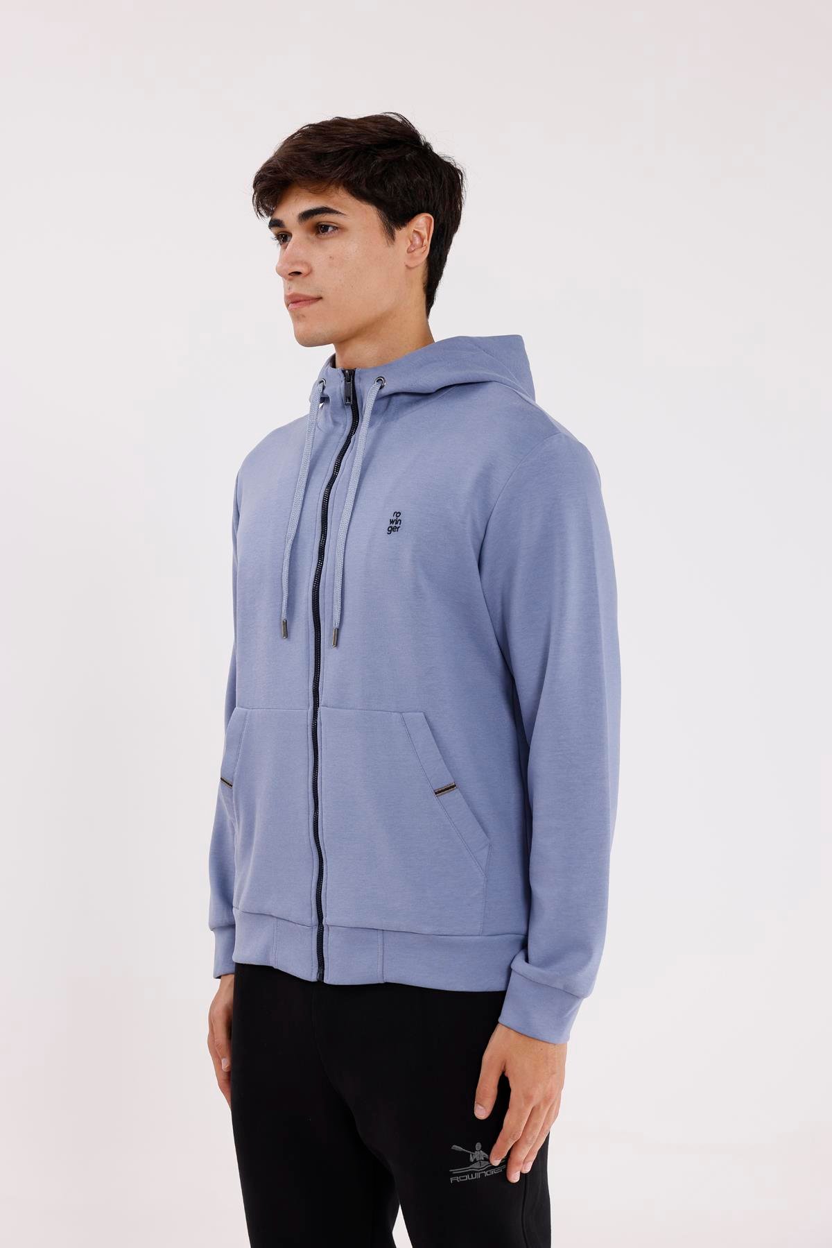 Metal Uçlu Kordonlu Tam Fermuarlı Bölmeli Ön Cepli Küçük Nakış Logolu Rahat Kalıp Mevsimlik Kapüşonlu Sweatshirt