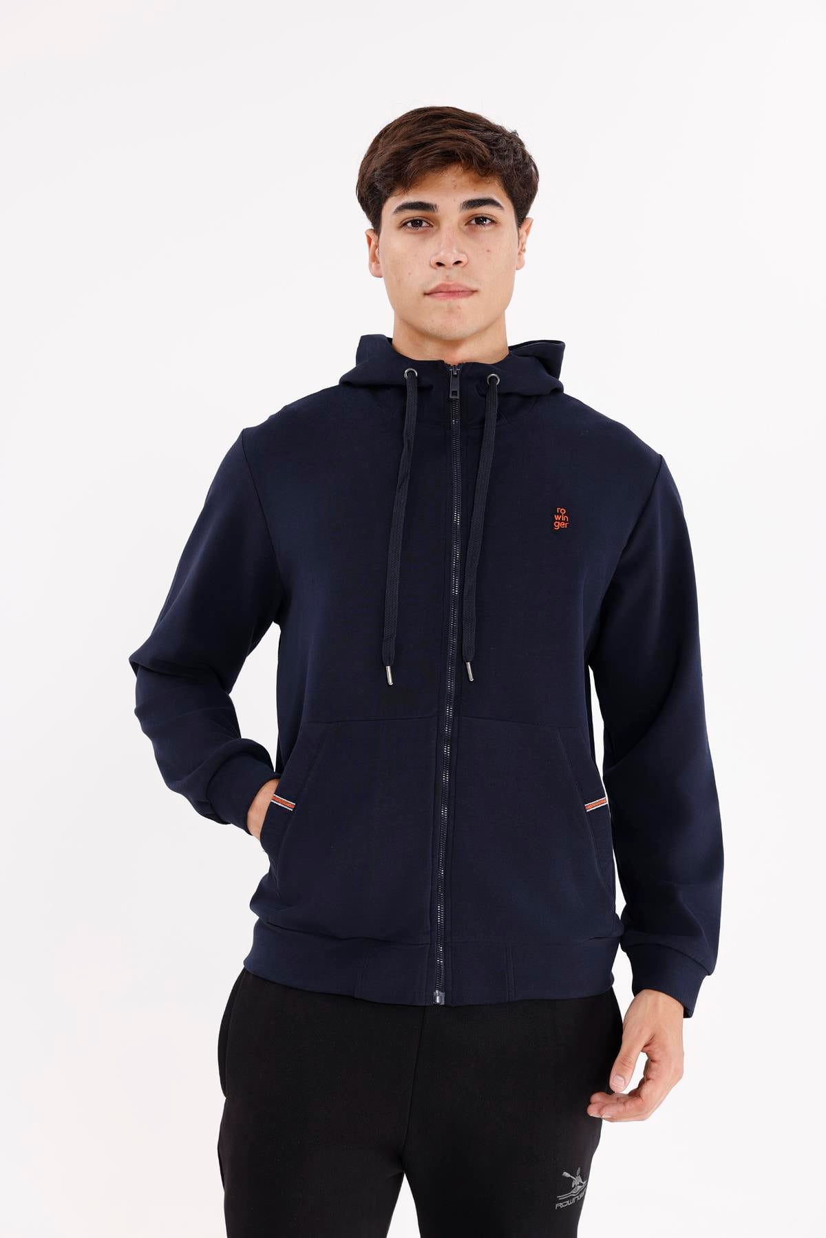 Metal Uçlu Kordonlu Tam Fermuarlı Bölmeli Ön Cepli Küçük Nakış Logolu Rahat Kalıp Mevsimlik Kapüşonlu Sweatshirt