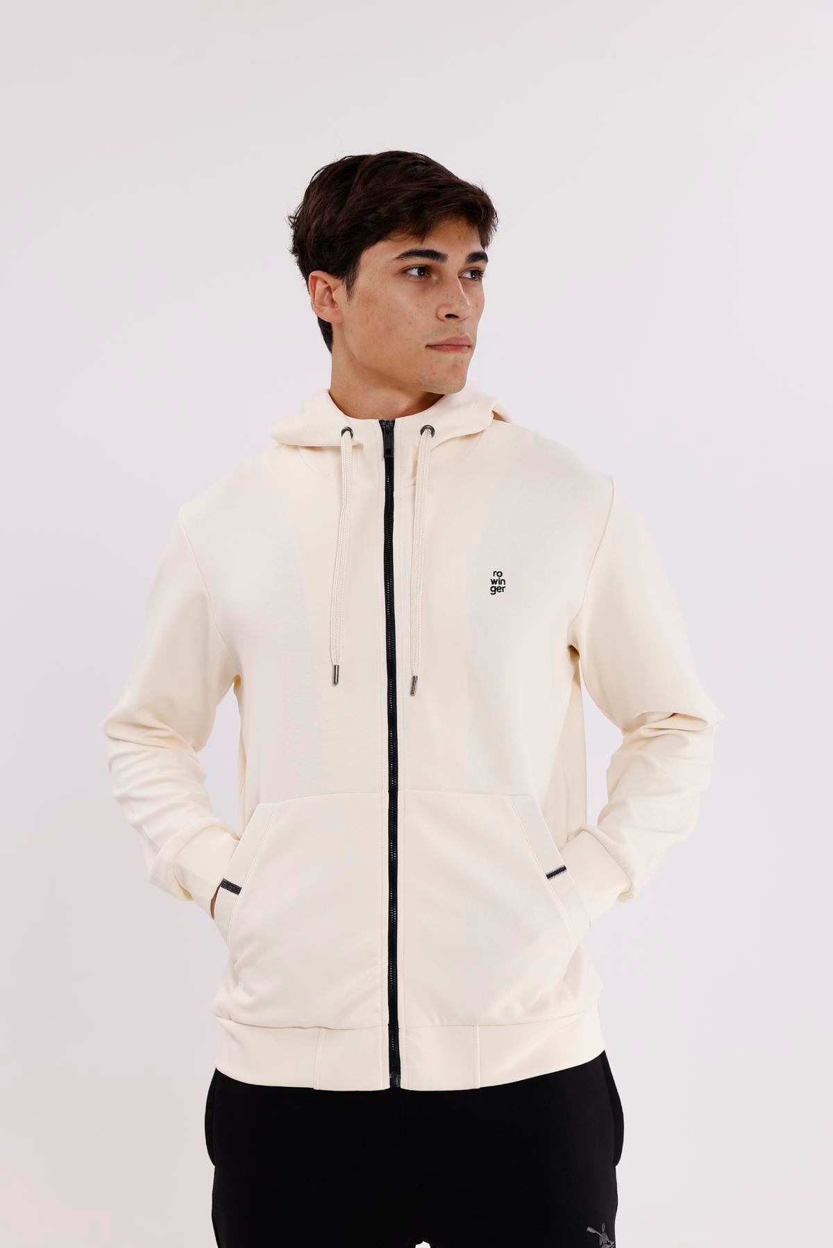Metal Uçlu Kordonlu Tam Fermuarlı Bölmeli Ön Cepli Küçük Nakış Logolu Rahat Kalıp Mevsimlik Kapüşonlu Sweatshirt