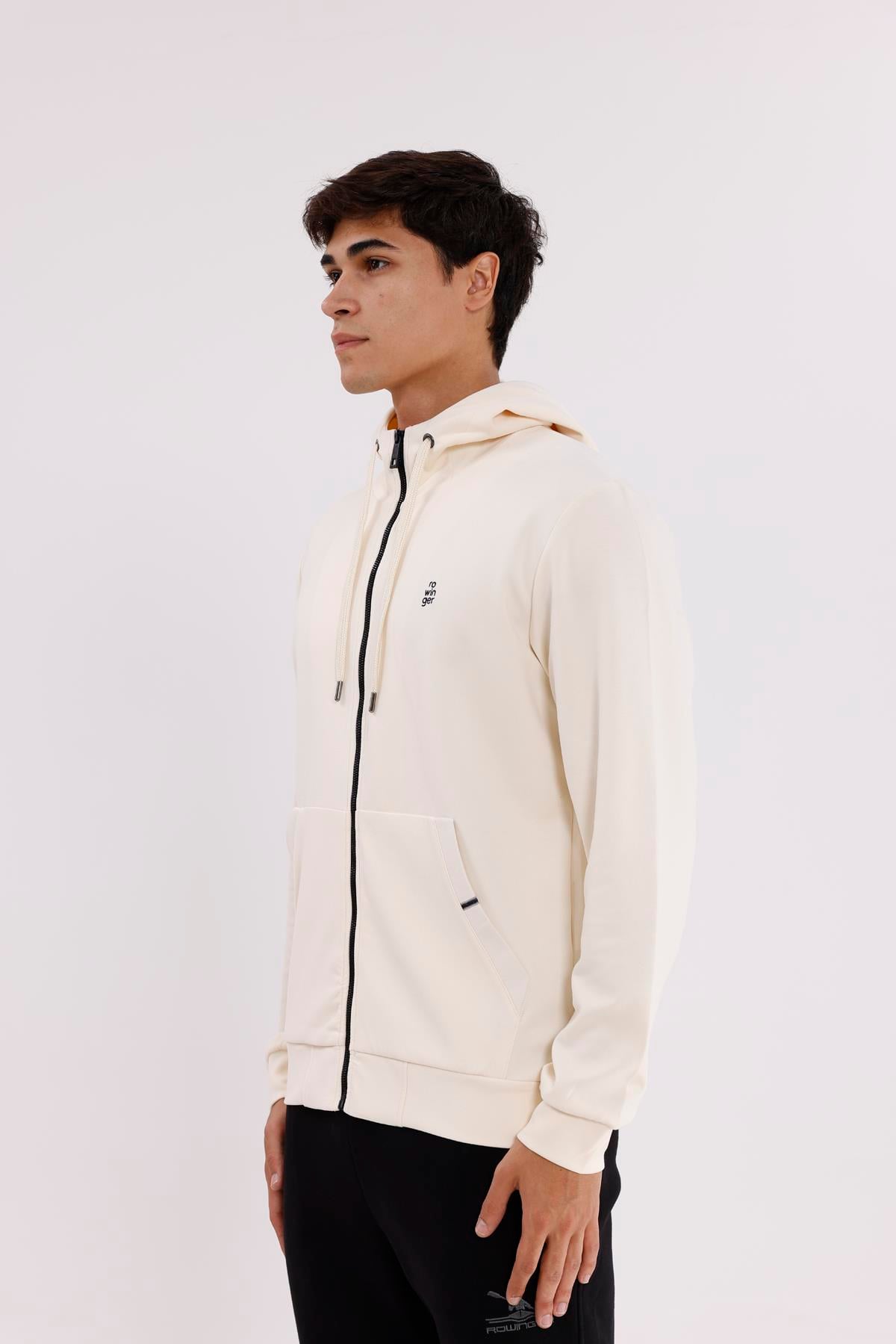 Metal Uçlu Kordonlu Tam Fermuarlı Bölmeli Ön Cepli Küçük Nakış Logolu Rahat Kalıp Mevsimlik Kapüşonlu Sweatshirt