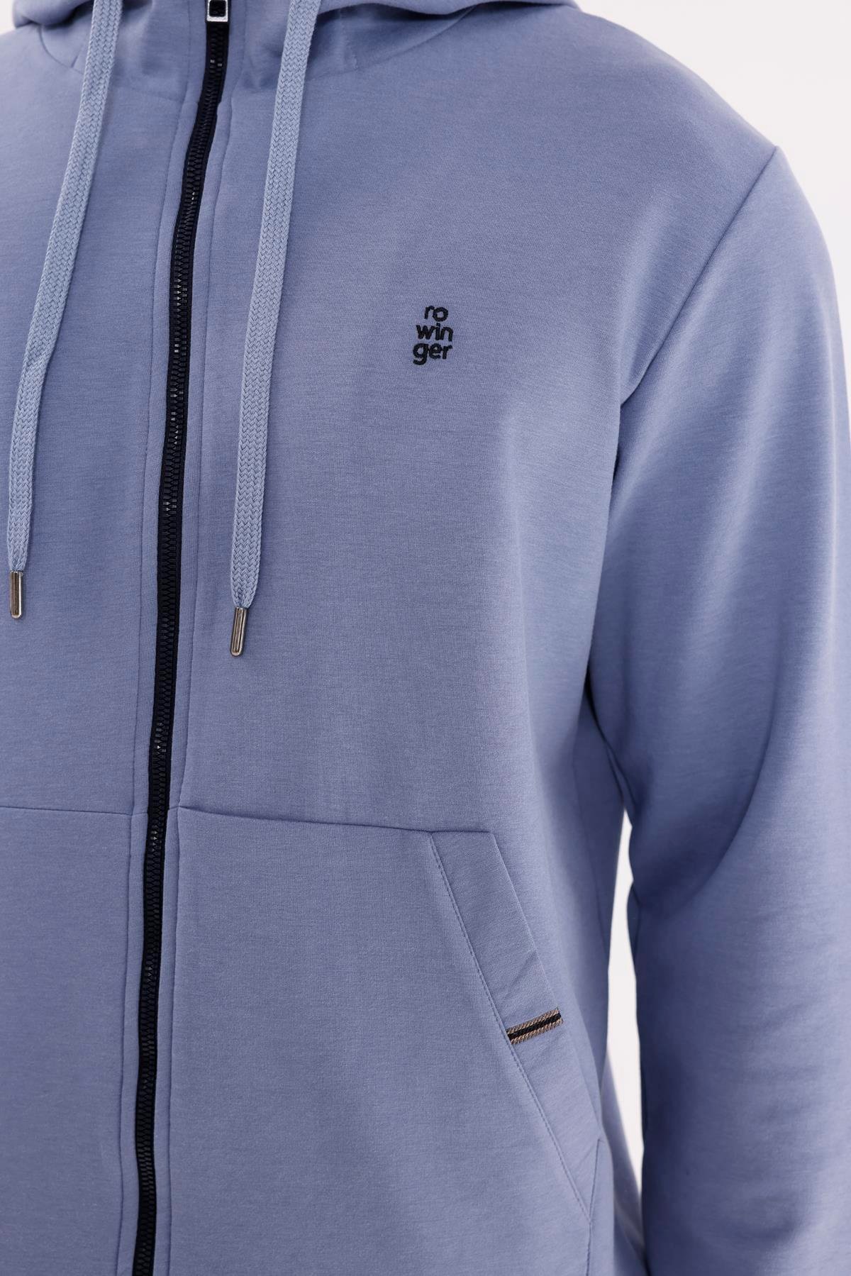 Metal Uçlu Kordonlu Tam Fermuarlı Bölmeli Ön Cepli Küçük Nakış Logolu Rahat Kalıp Mevsimlik Kapüşonlu Sweatshirt