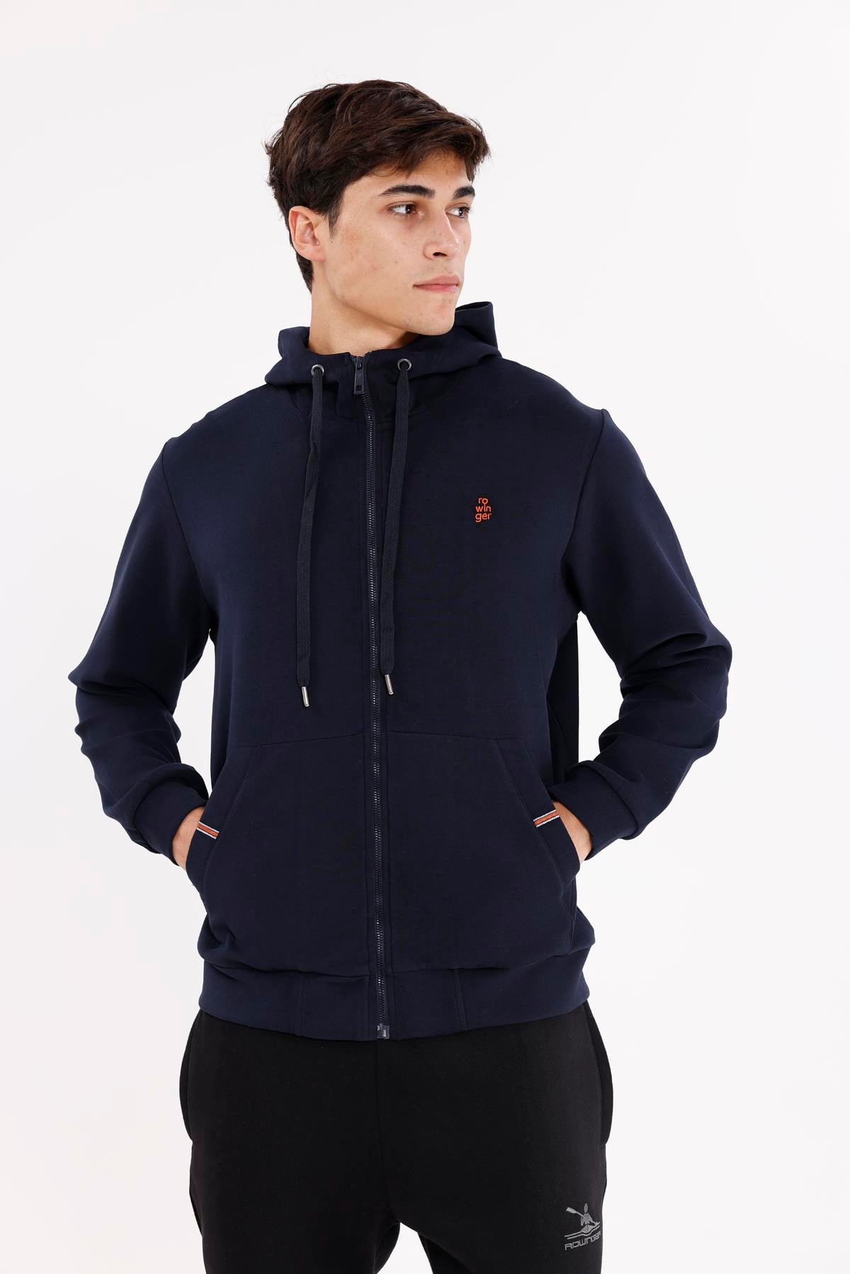Metal Uçlu Kordonlu Tam Fermuarlı Bölmeli Ön Cepli Küçük Nakış Logolu Rahat Kalıp Mevsimlik Kapüşonlu Sweatshirt