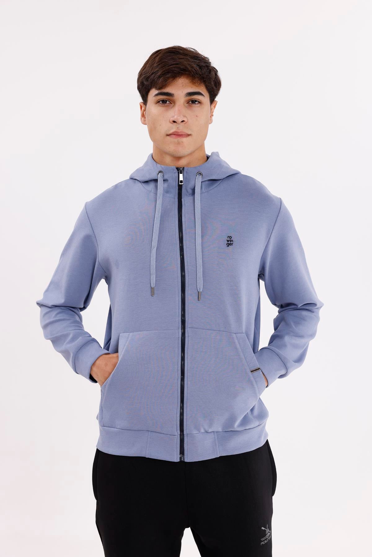 Metal Uçlu Kordonlu Tam Fermuarlı Bölmeli Ön Cepli Küçük Nakış Logolu Rahat Kalıp Mevsimlik Kapüşonlu Sweatshirt