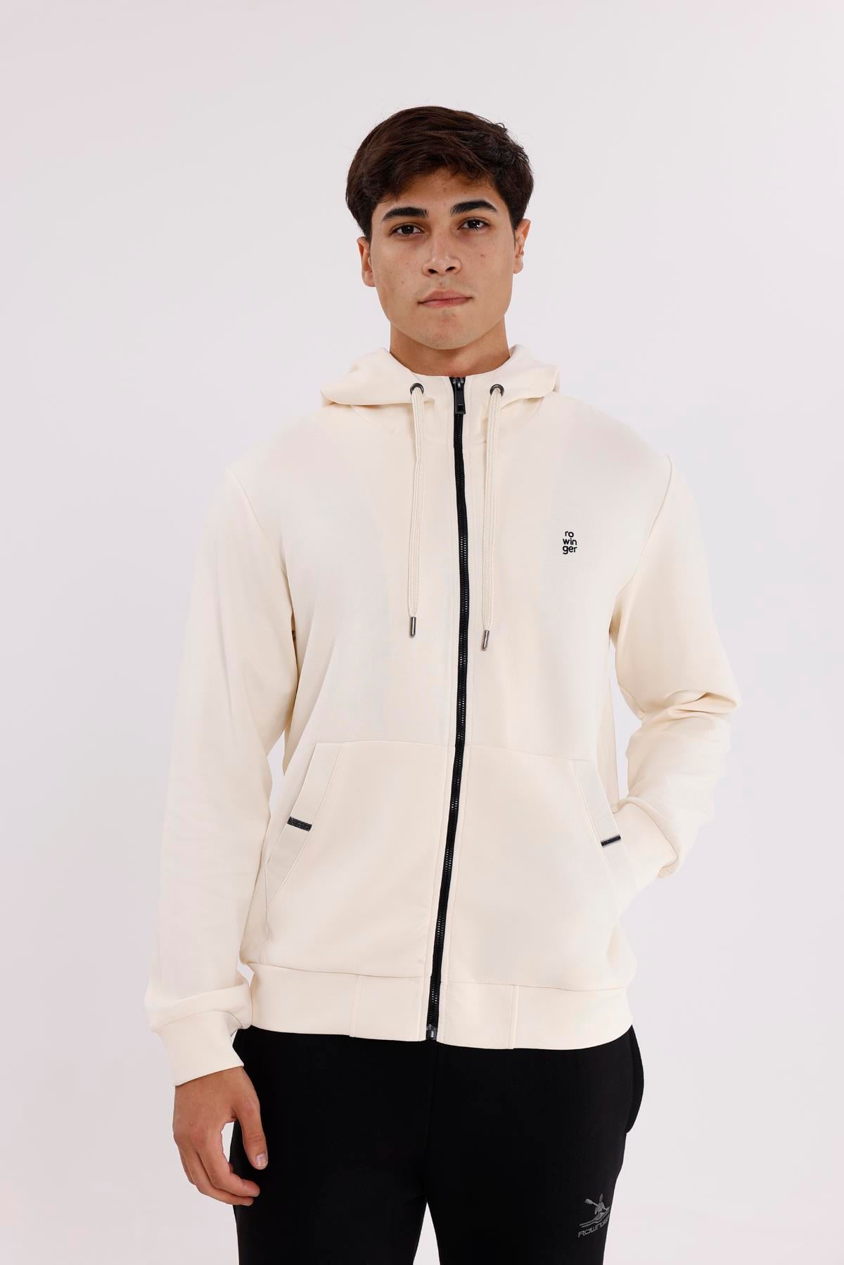 Metal Uçlu Kordonlu Tam Fermuarlı Bölmeli Ön Cepli Küçük Nakış Logolu Rahat Kalıp Mevsimlik Kapüşonlu Sweatshirt
