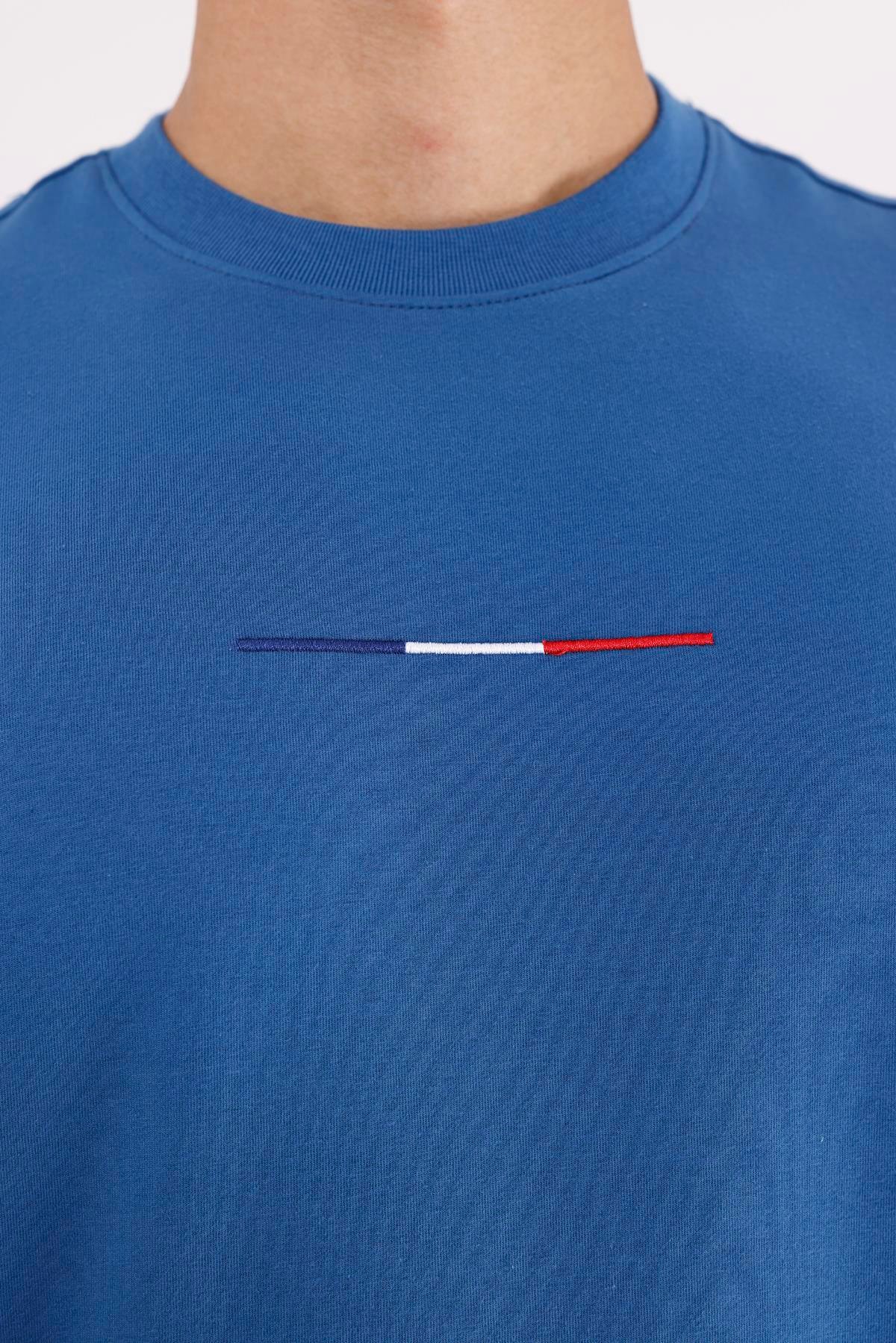 Minimal Göğüs İşlemeli Rahat Kalıp Esnek Manşetli Mevsimlik Bisiklet Yaka Sweatshirt