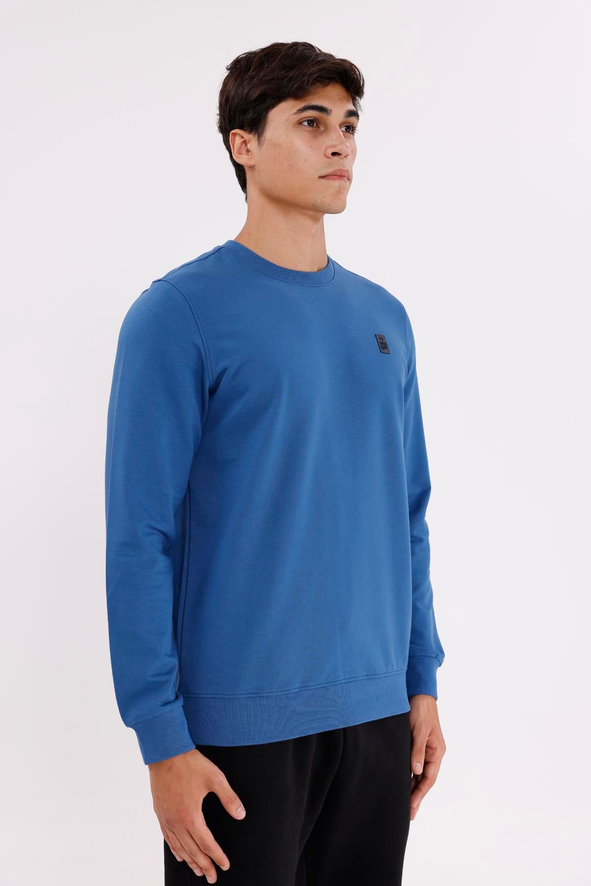 Minimal Logolu Bisiklet Yaka Ribana Manşetli Rahat Kalıp Mevsimlik Sweatshirt