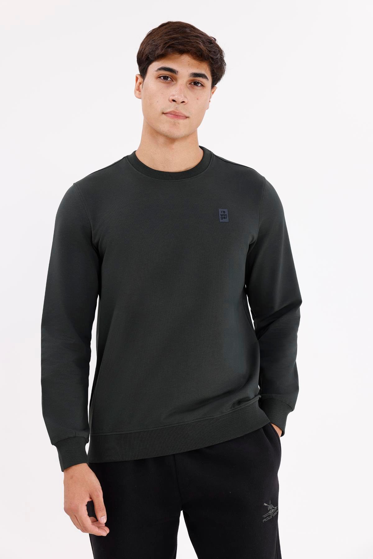 Minimal Logolu Bisiklet Yaka Ribana Manşetli Rahat Kalıp Mevsimlik Sweatshirt