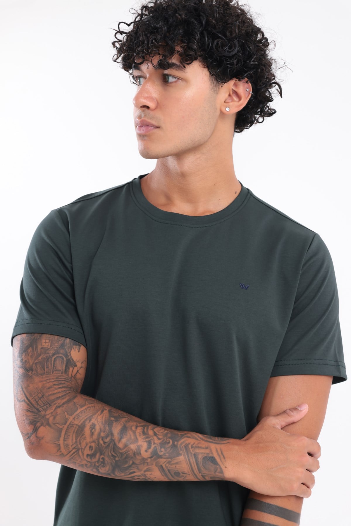 Modal İnterlock Kumaş Minimal Logolu Bisiklet Yaka Erkek Spor T-Shirt