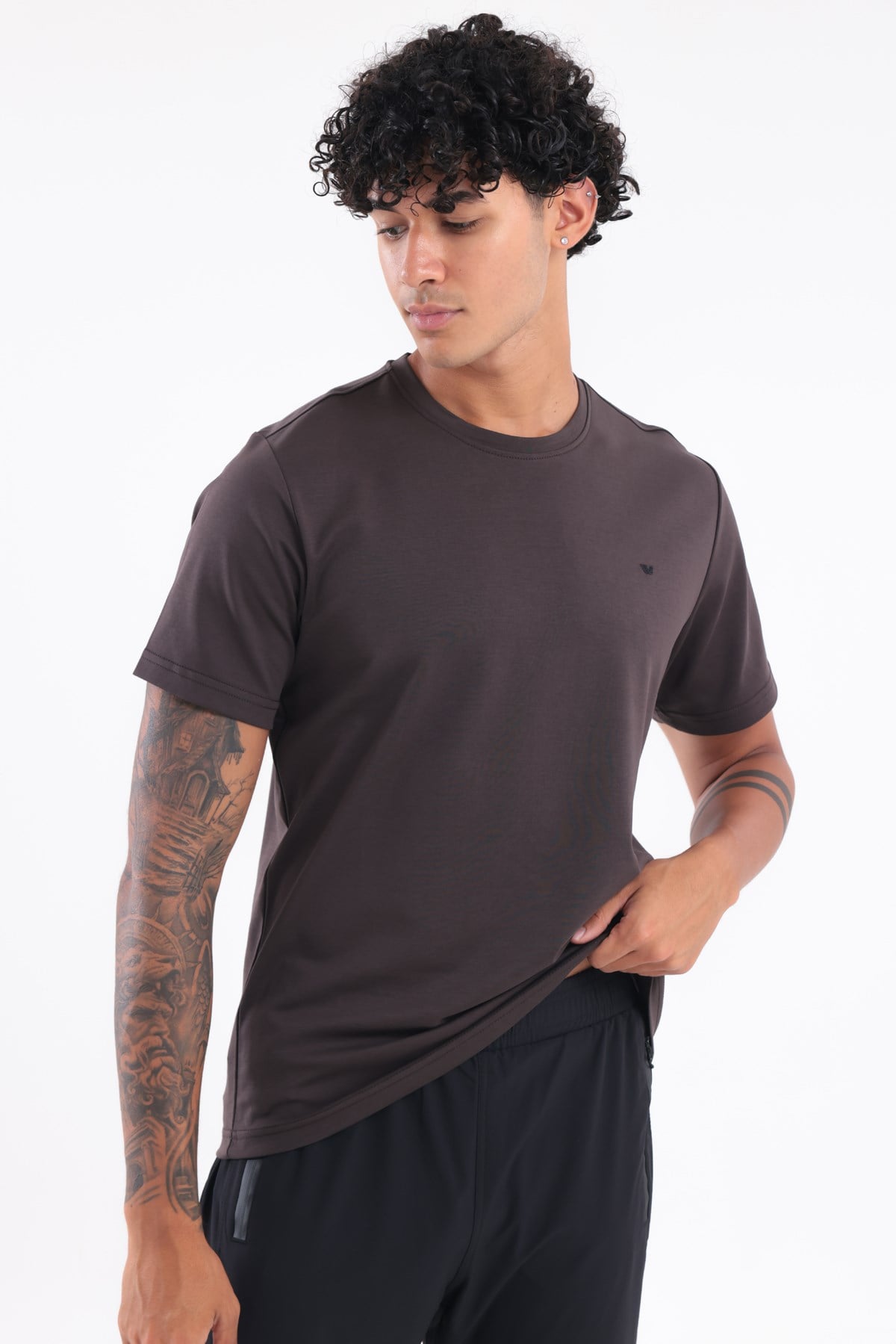 Modal İnterlock Kumaş Minimal Logolu Bisiklet Yaka Erkek Spor T-Shirt