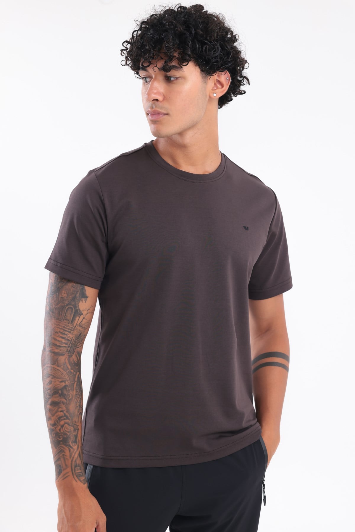Modal İnterlock Kumaş Minimal Logolu Bisiklet Yaka Erkek Spor T-Shirt