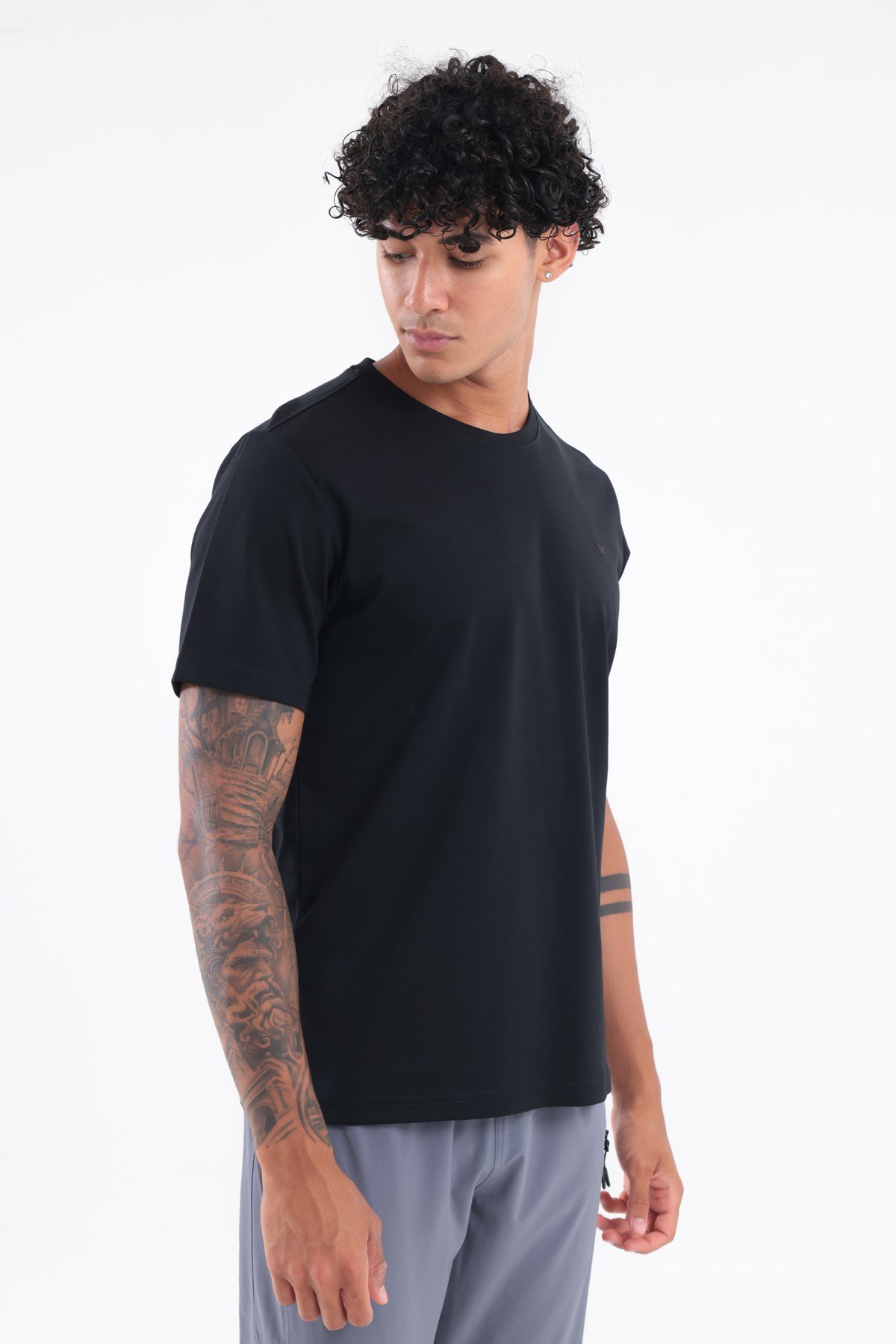 Modal İnterlock Kumaş Minimal Logolu Bisiklet Yaka Erkek Spor T-Shirt
