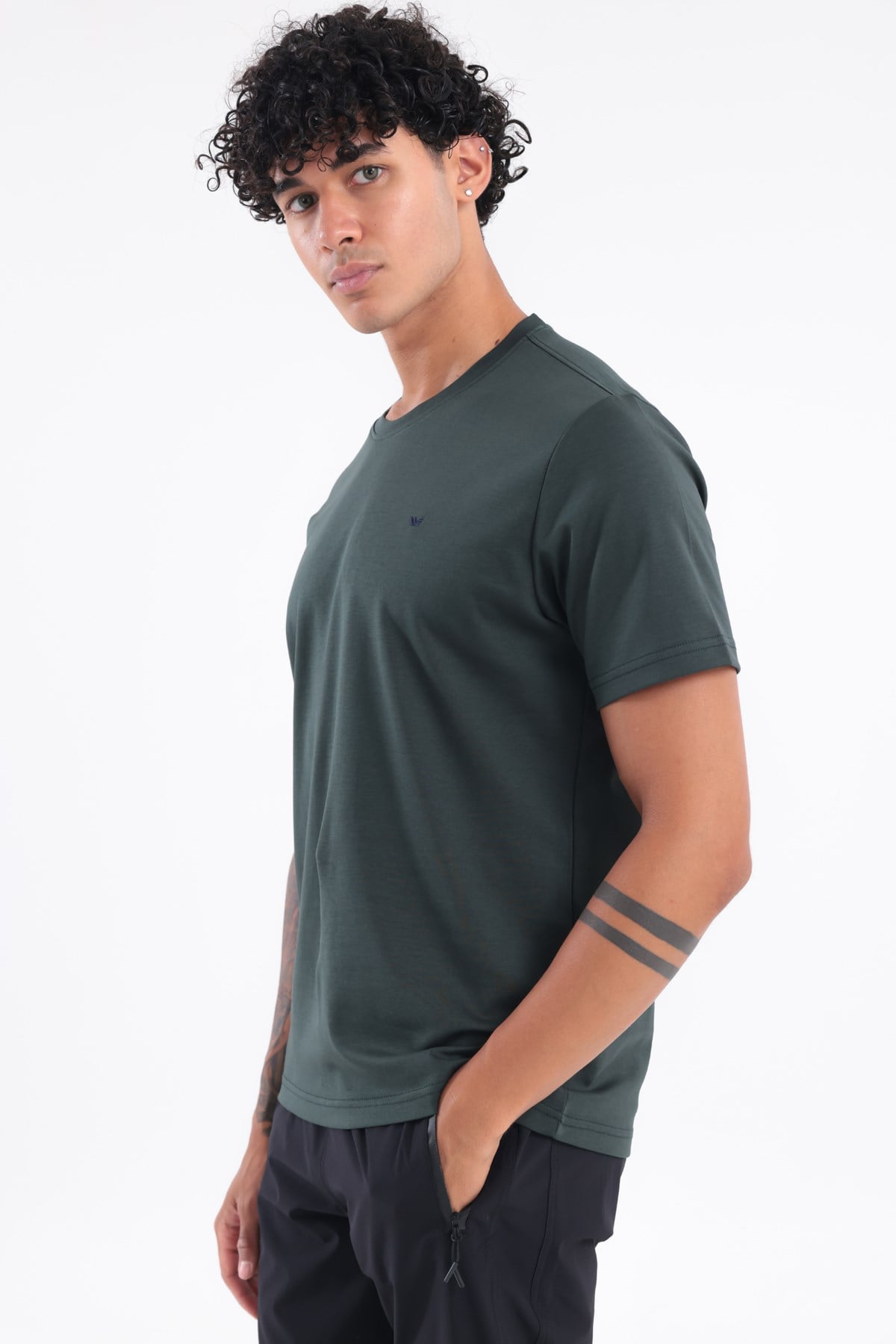 Modal İnterlock Kumaş Minimal Logolu Bisiklet Yaka Erkek Spor T-Shirt