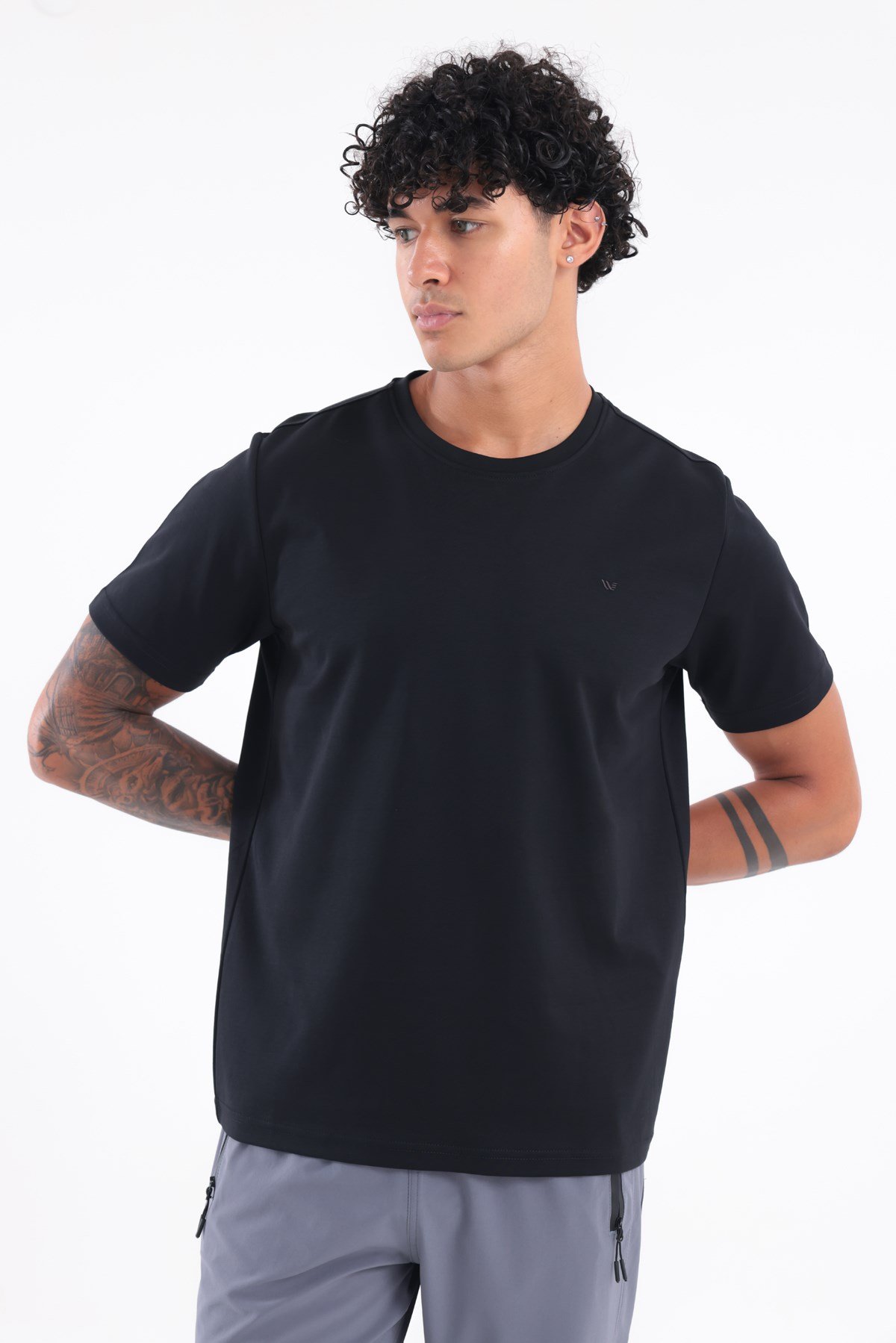 Modal İnterlock Kumaş Minimal Logolu Bisiklet Yaka Erkek Spor T-Shirt