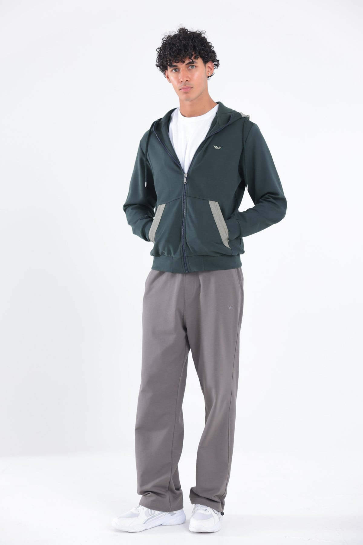 Modal Kumaş Kapüşonlu Fermuarlı Kontrast Detaylı Erkek Sweatshirt