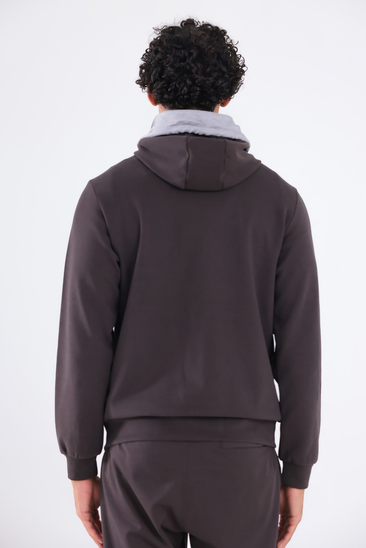 Modal Kumaş Kapüşonlu Fermuarlı Kontrast Detaylı Erkek Sweatshirt