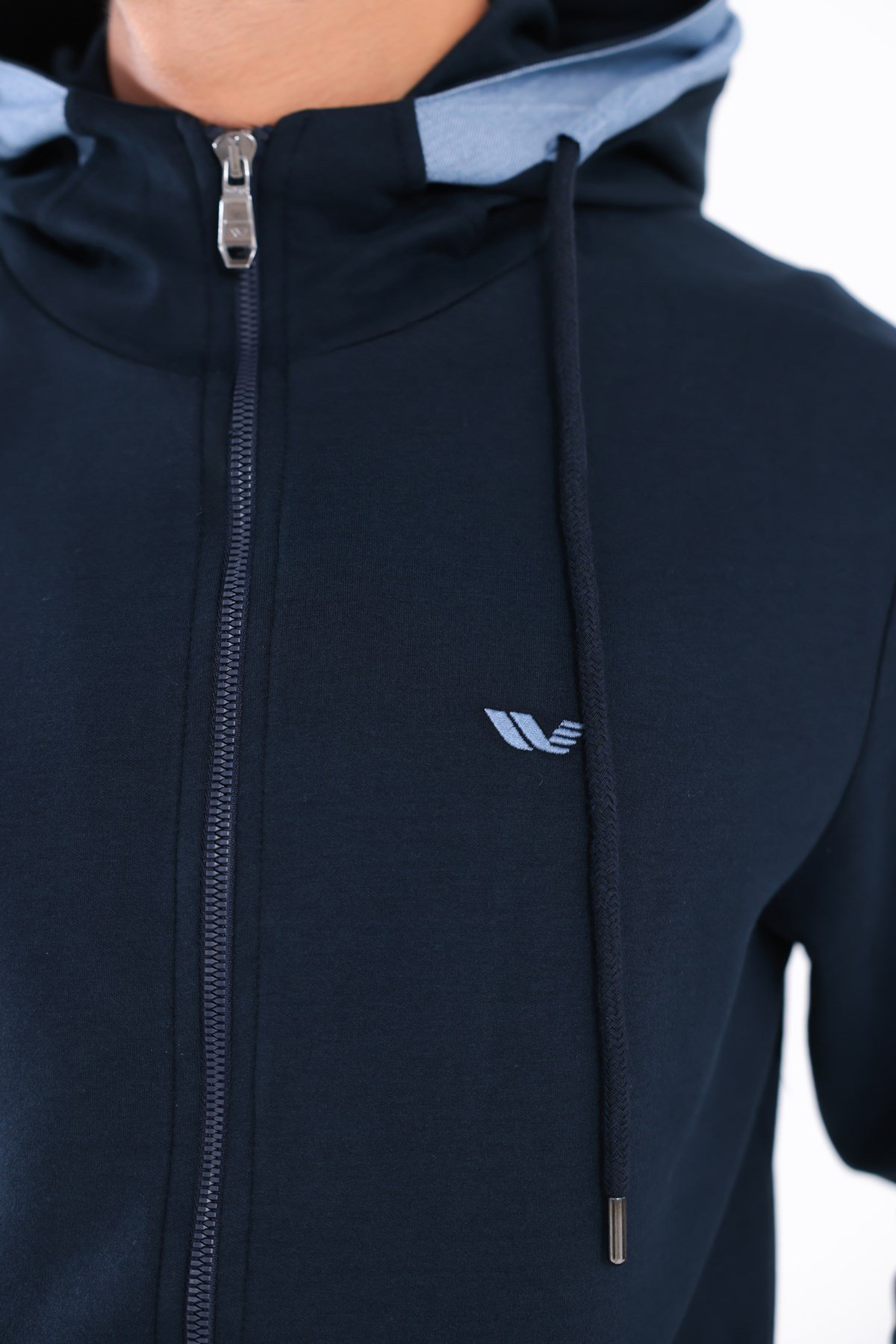 Modal Kumaş Kapüşonlu Fermuarlı Kontrast Detaylı Erkek Sweatshirt