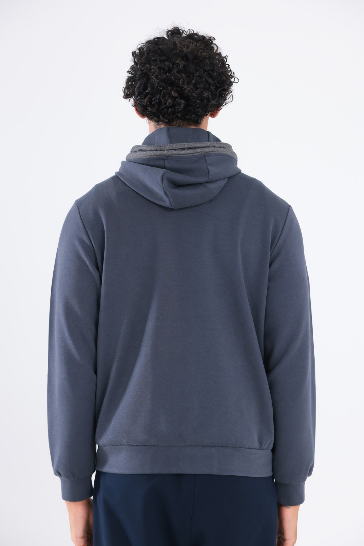 Modal Kumaş Kapüşonlu Fermuarlı Kontrast Detaylı Erkek Sweatshirt