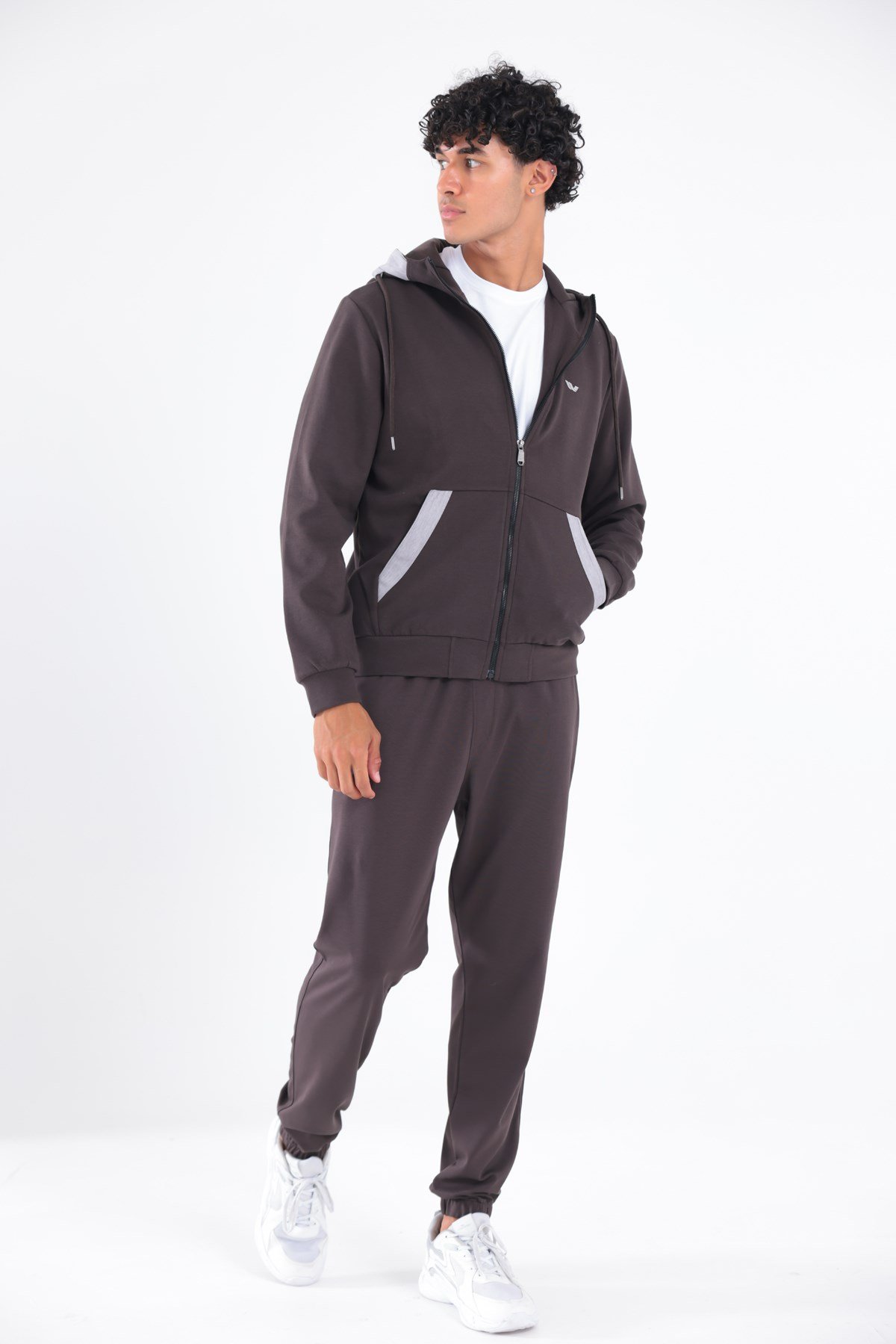 Modal Kumaş Kapüşonlu Fermuarlı Kontrast Detaylı Erkek Sweatshirt
