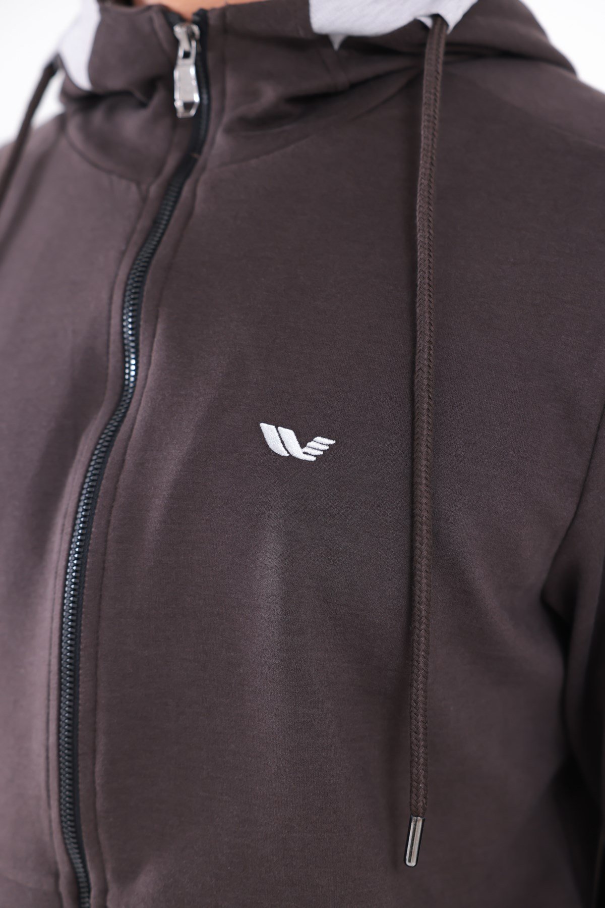 Modal Kumaş Kapüşonlu Fermuarlı Kontrast Detaylı Erkek Sweatshirt