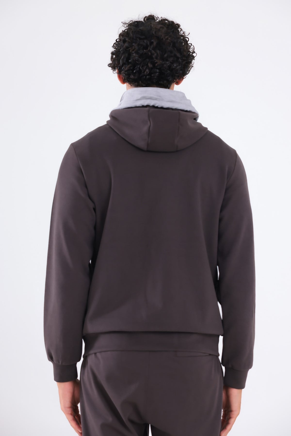 Modal Kumaş Kapüşonlu Fermuarlı Kontrast Detaylı Erkek Sweatshirt