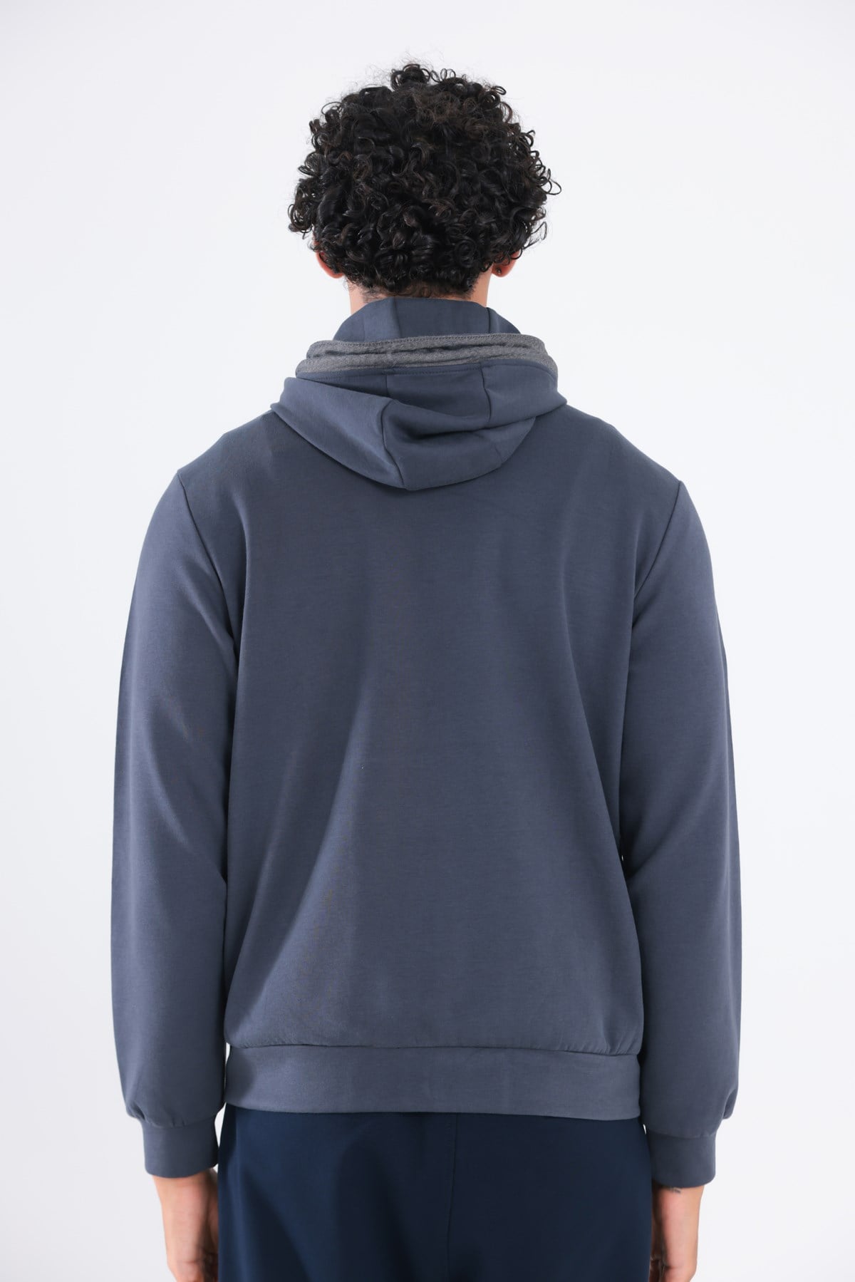 Modal Kumaş Kapüşonlu Fermuarlı Kontrast Detaylı Erkek Sweatshirt
