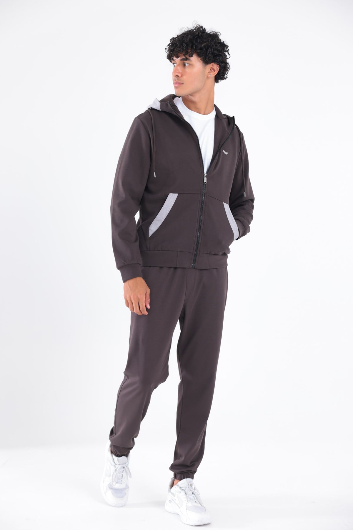 Modal Kumaş Kapüşonlu Fermuarlı Kontrast Detaylı Erkek Sweatshirt