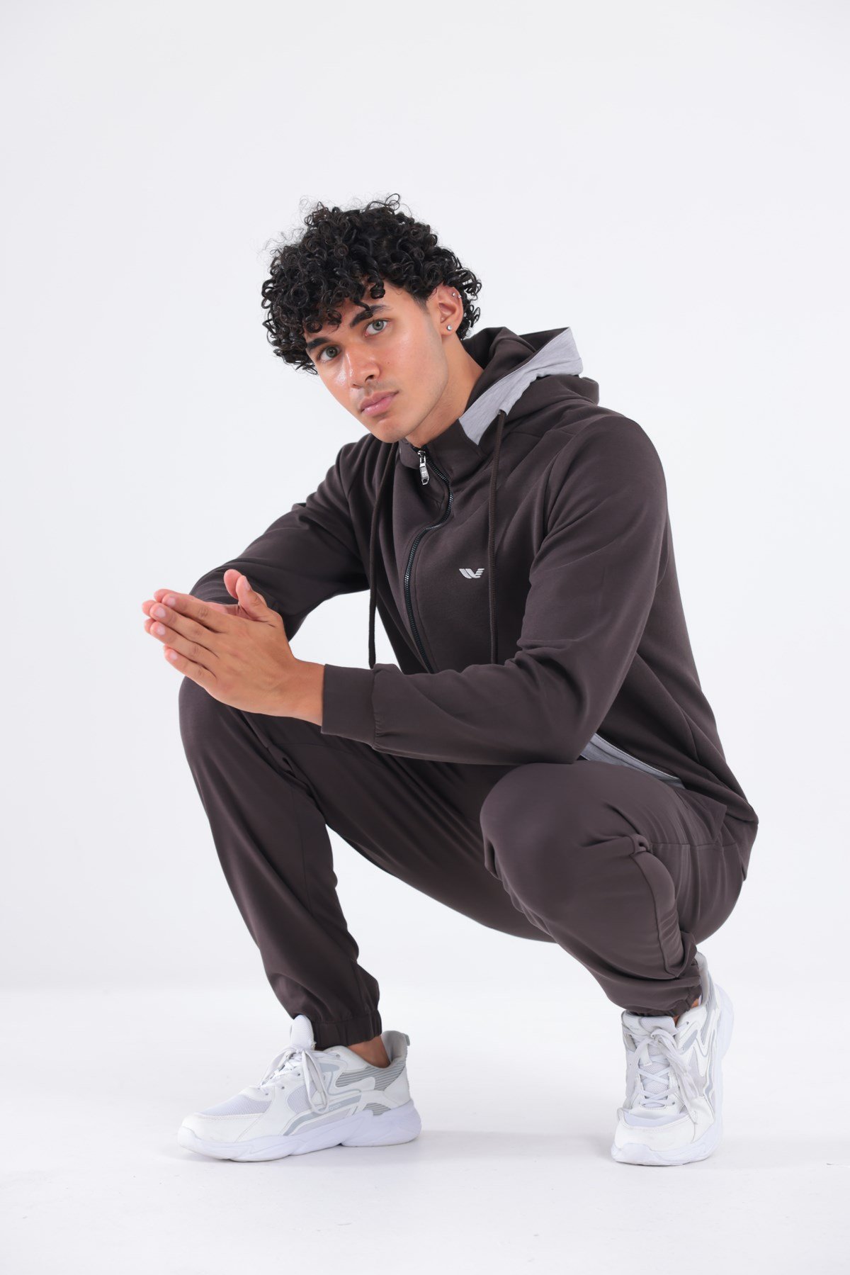 Modal Kumaş Kapüşonlu Fermuarlı Kontrast Detaylı Erkek Sweatshirt