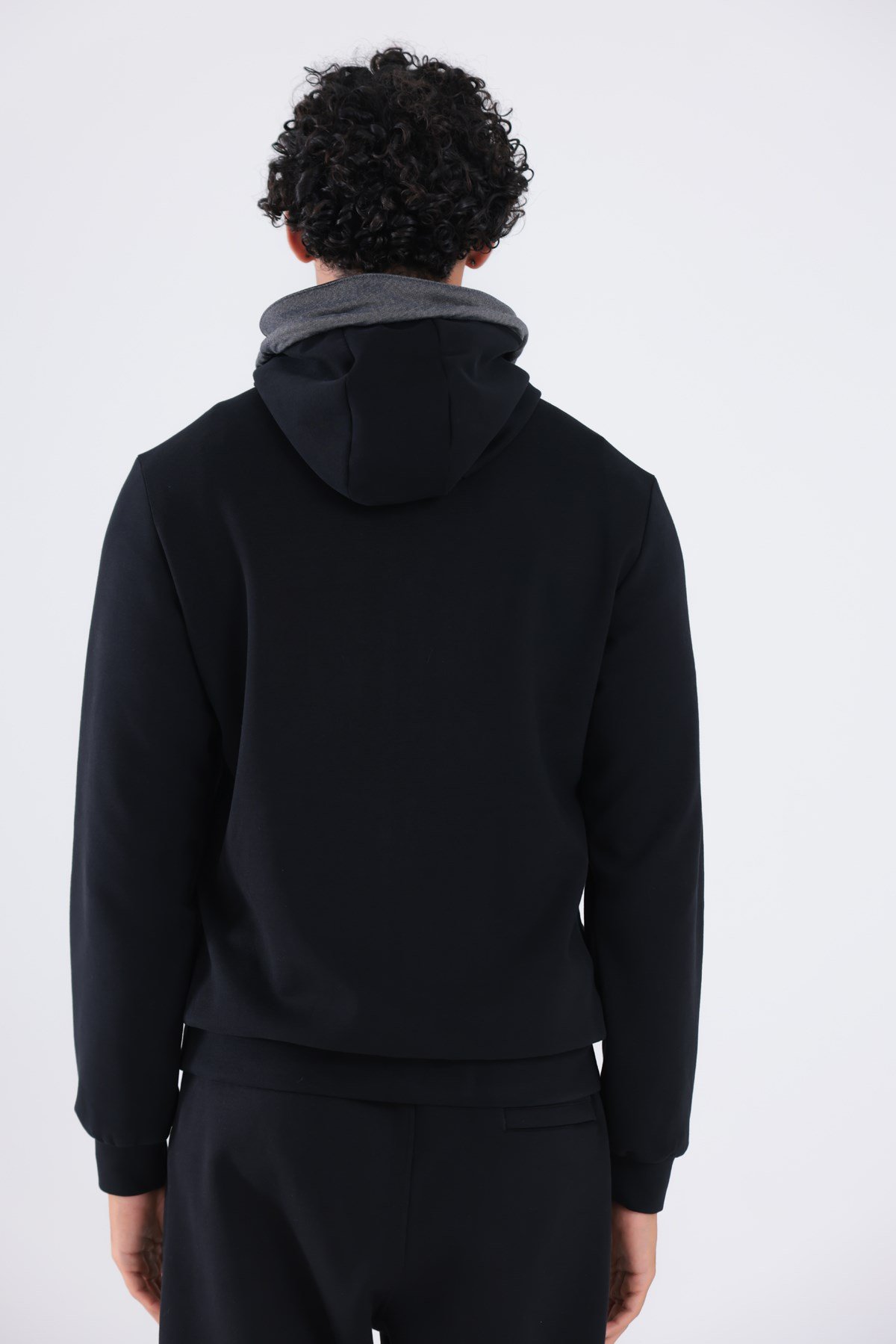 Modal Kumaş Kapüşonlu Fermuarlı Kontrast Detaylı Erkek Sweatshirt