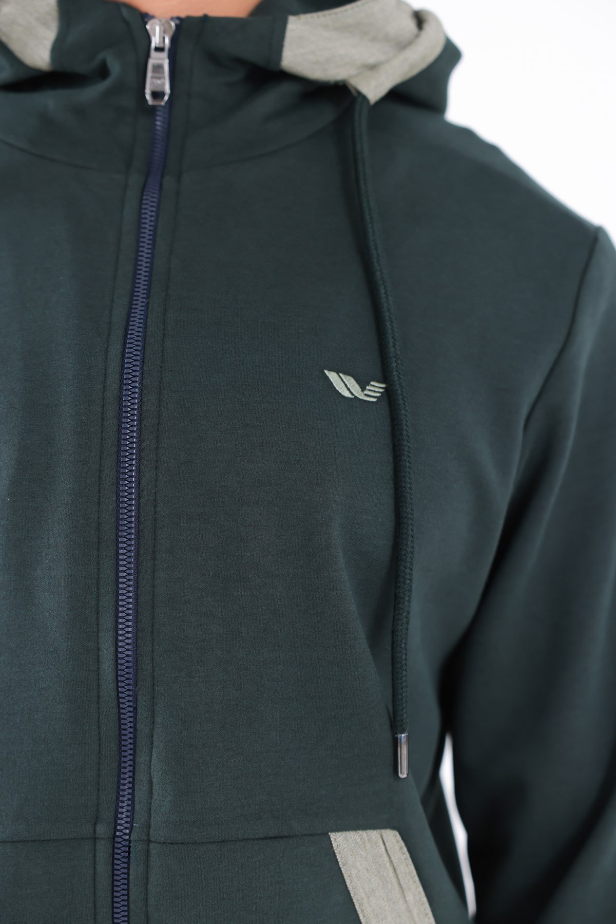 Modal Kumaş Kapüşonlu Fermuarlı Kontrast Detaylı Erkek Sweatshirt