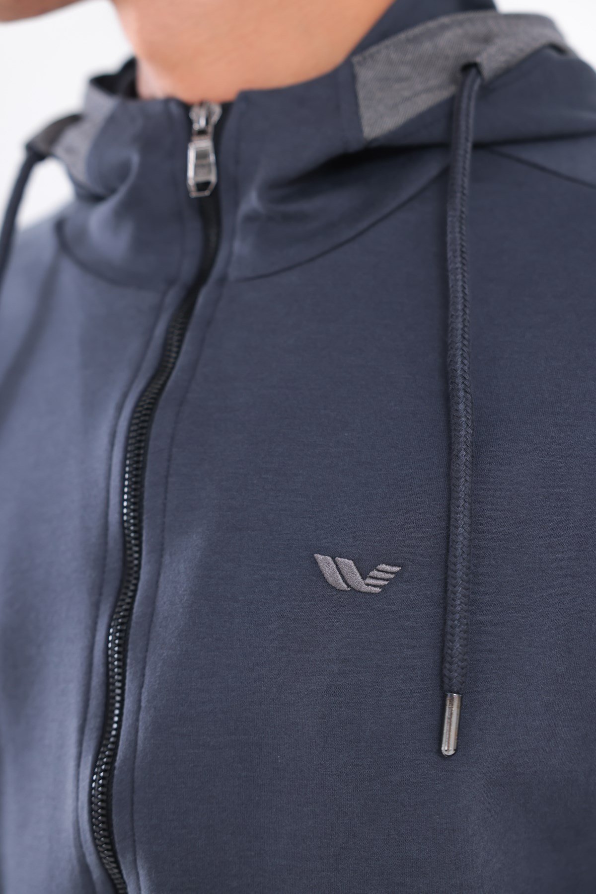 Modal Kumaş Kapüşonlu Fermuarlı Kontrast Detaylı Erkek Sweatshirt