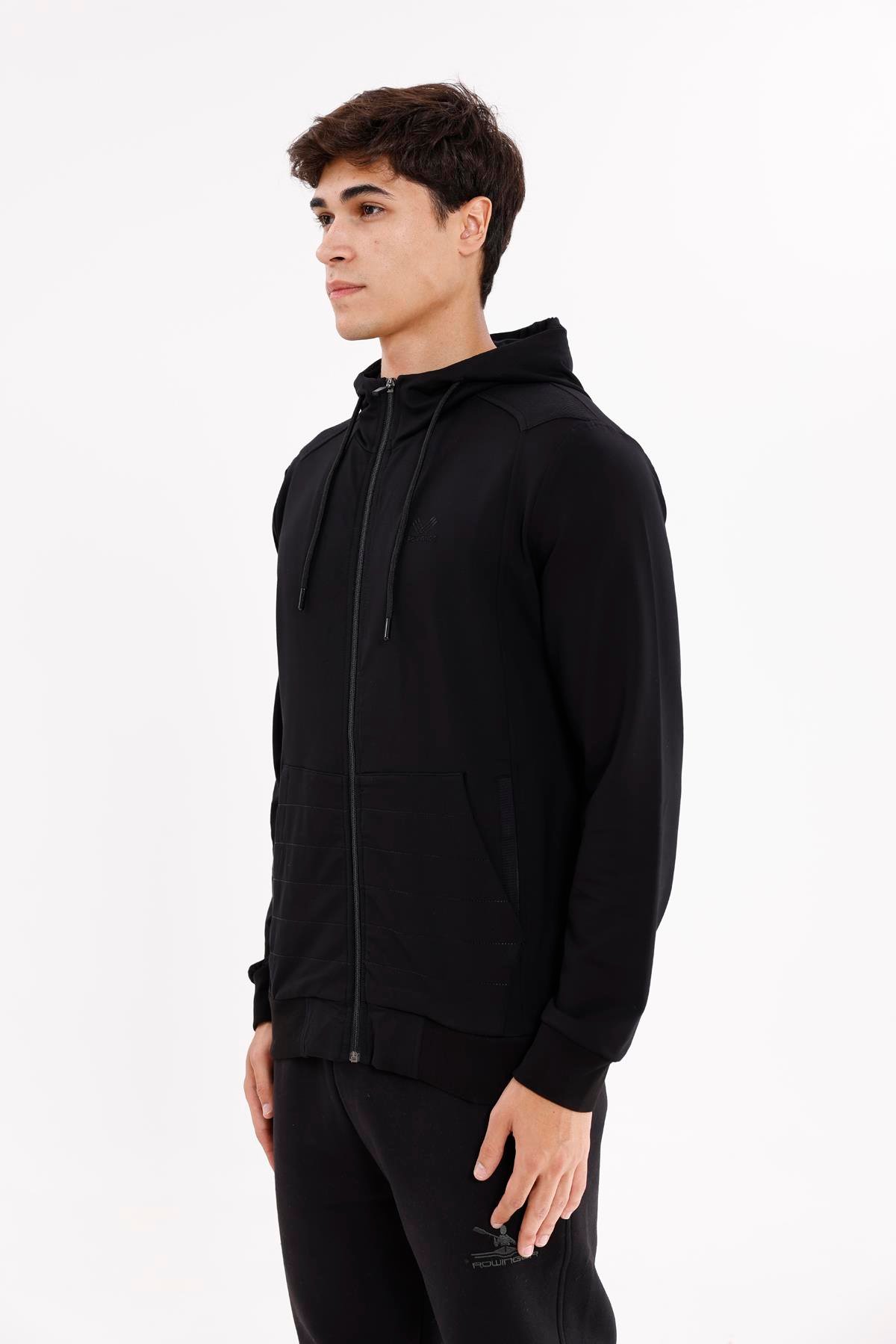 Omuz Panel Detaylı Fermuarlı Kapüşonlu Erkek Sweatshirt