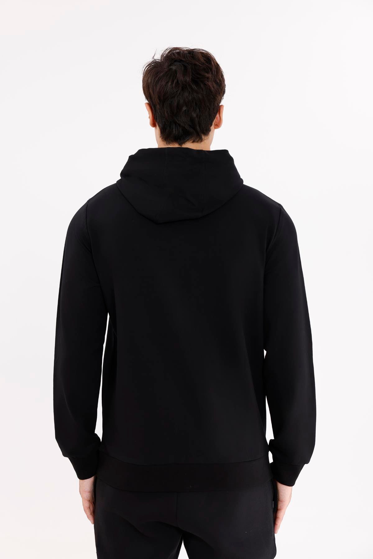 Omuz Panel Detaylı Fermuarlı Kapüşonlu Erkek Sweatshirt