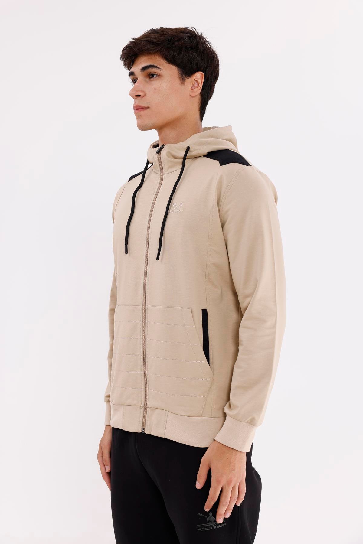 Omuz Panel Detaylı Fermuarlı Kapüşonlu Erkek Sweatshirt