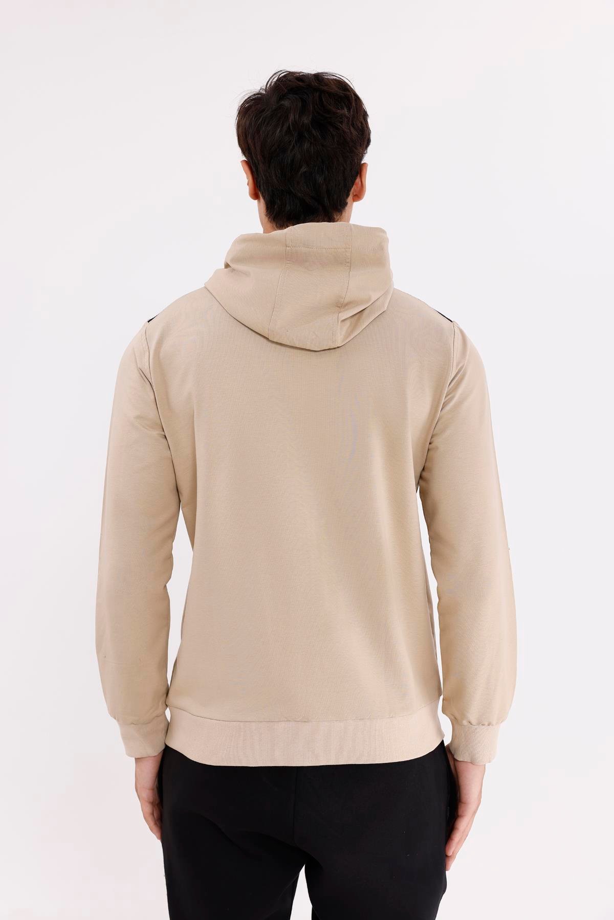 Omuz Panel Detaylı Fermuarlı Kapüşonlu Erkek Sweatshirt