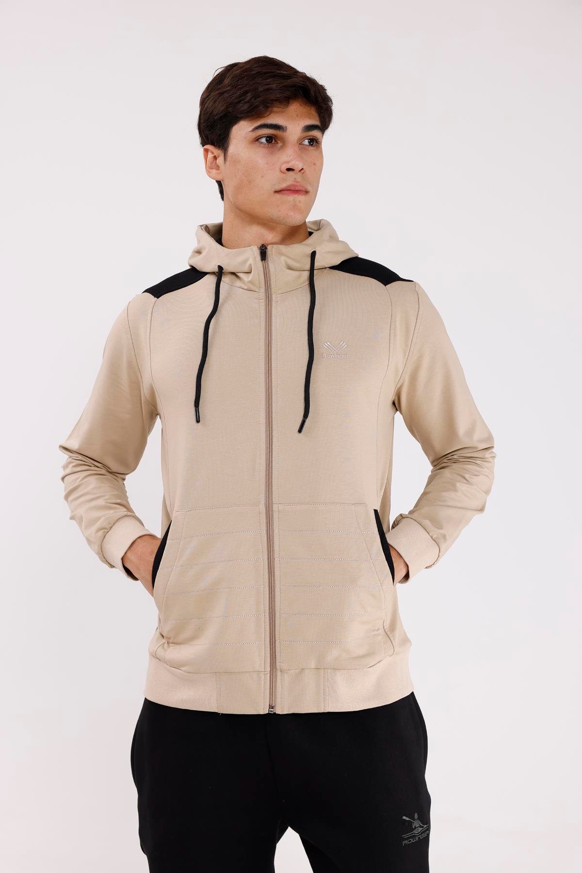 Omuz Panel Detaylı Fermuarlı Kapüşonlu Erkek Sweatshirt